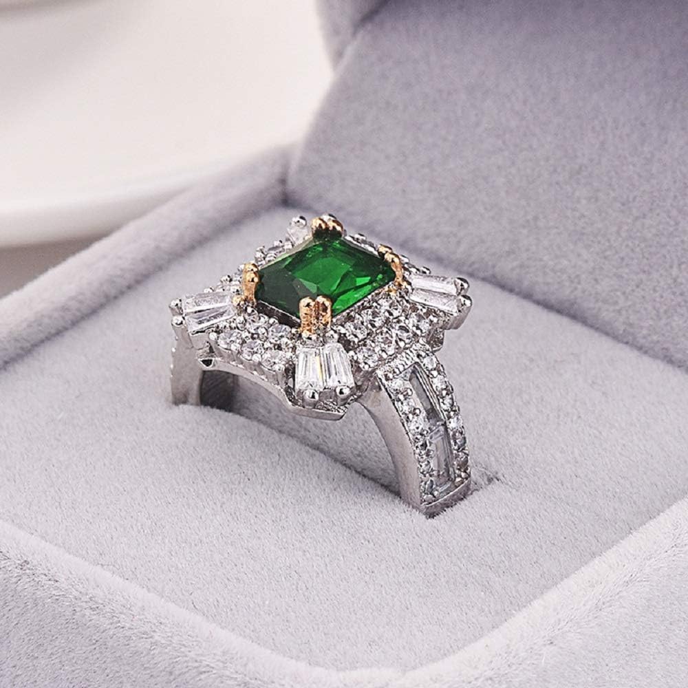 925 Sterling Silver Emerald & CZ Diamond Ring for Women - Elegant Cubic Zirconia Engagement Wedding Anniversary Jewelry Gift (Size 10) | Perfect for Proposals, Bridal Sets & Special Occasions