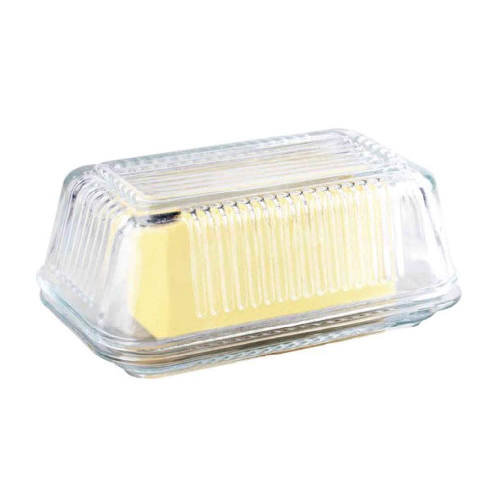 Tablecraft Ribbed Glass Butter Dish - Keep Butter Fresh for Dining & Baking