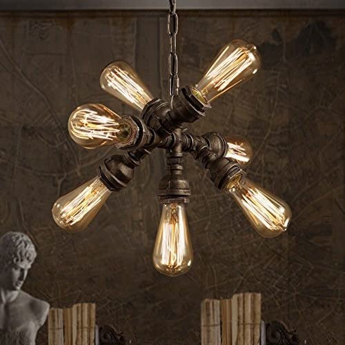 7-Lights Industrial Retro Tube Pendant Light - Vintage Steampunk Rustic Water Pipe Chandelier - Metal Iron Ceiling Lamp for Kitchen, Farmhouse, Cafe, Pub, Restaurant, Hall, Hotel - Perfect for Dining Room Lighting & Commercial Spaces