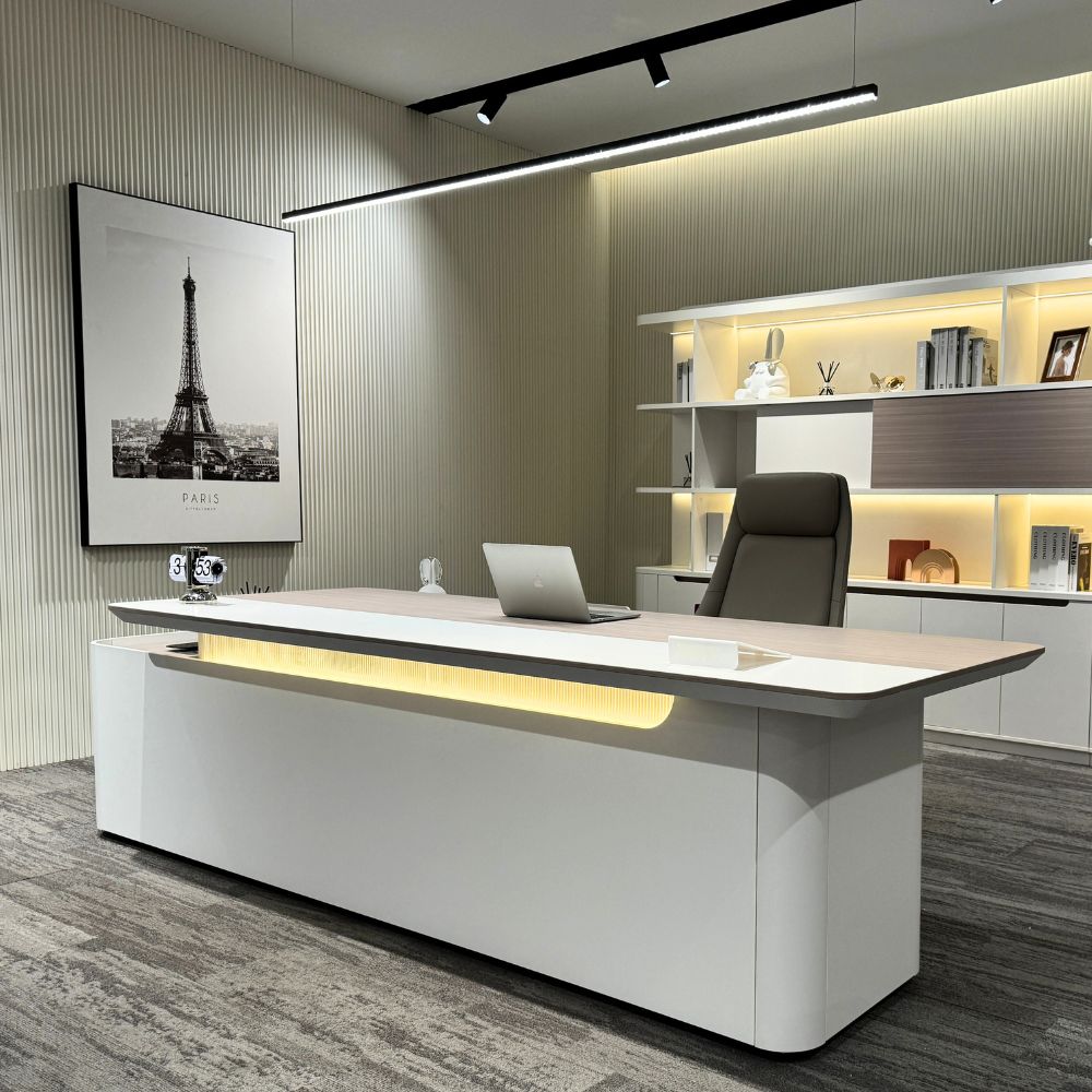 LUSH Executive Desk Left Return 240cm White & Taupe - Modern Office Desk for Home & Business Workspace
