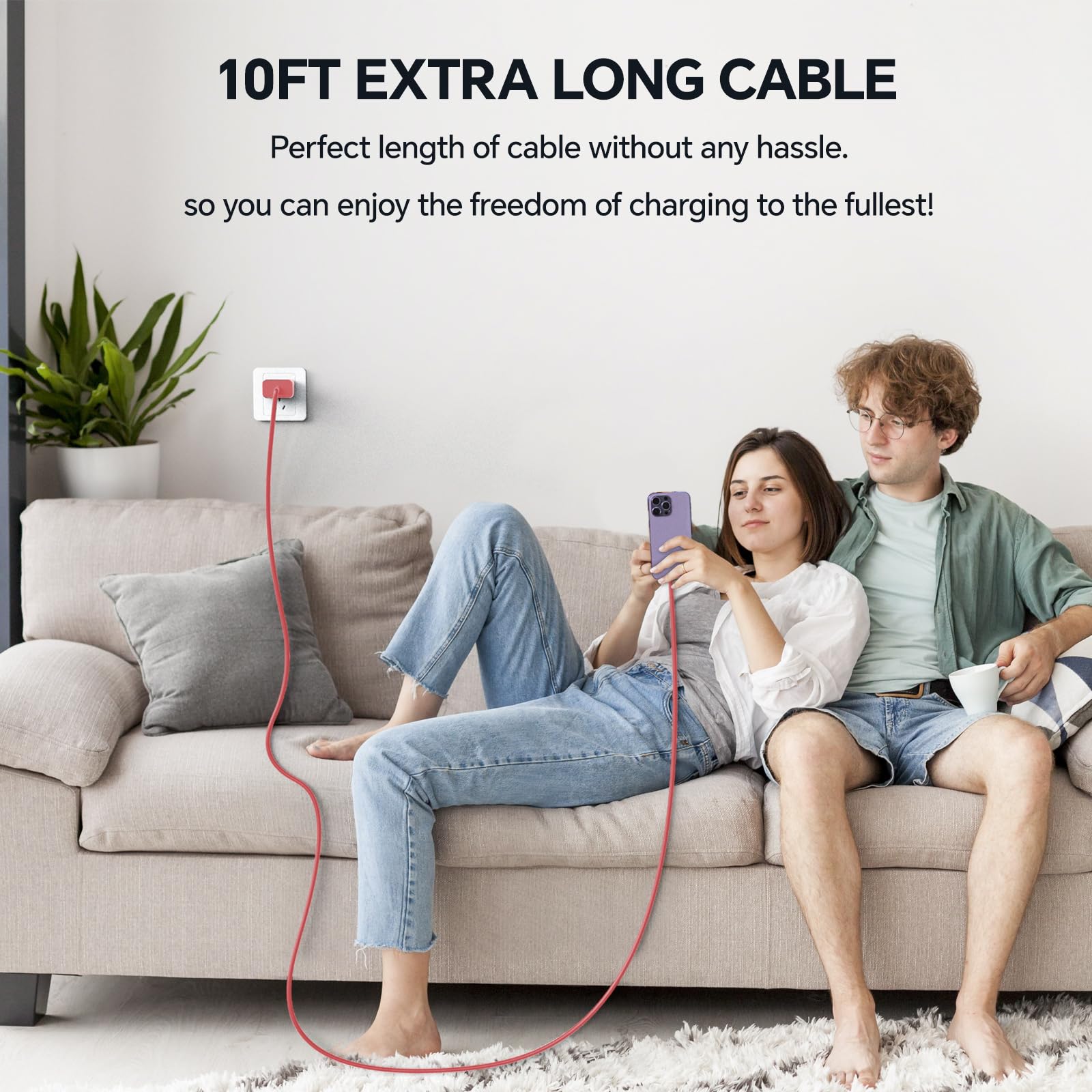 20W Fast Charger Wall Charger with 10FT USB-C to Lightning Cable - Compatible with iPhone 14/13/12/11/XS Max/XR/X, AirPods Pro - Purple/Blue/Red - Perfect for Home, Office & Travel Charging