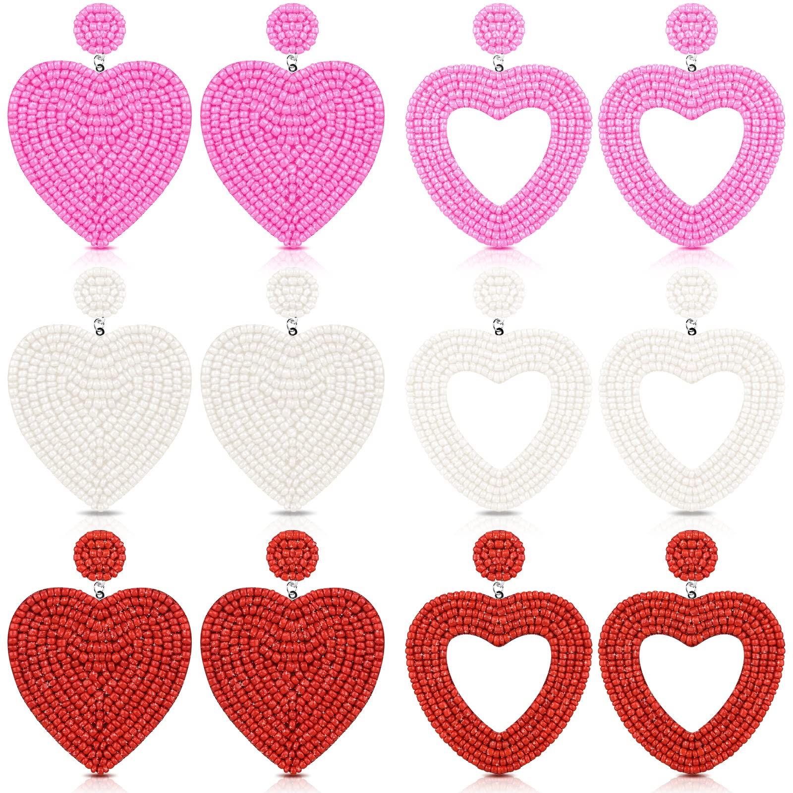 6 Pairs Valentine's Day Heart Earrings - Bohemian Beaded Drop Dangle Earrings for Women & Girls | Romantic Gift for Date Night, Anniversary & Special Occasions