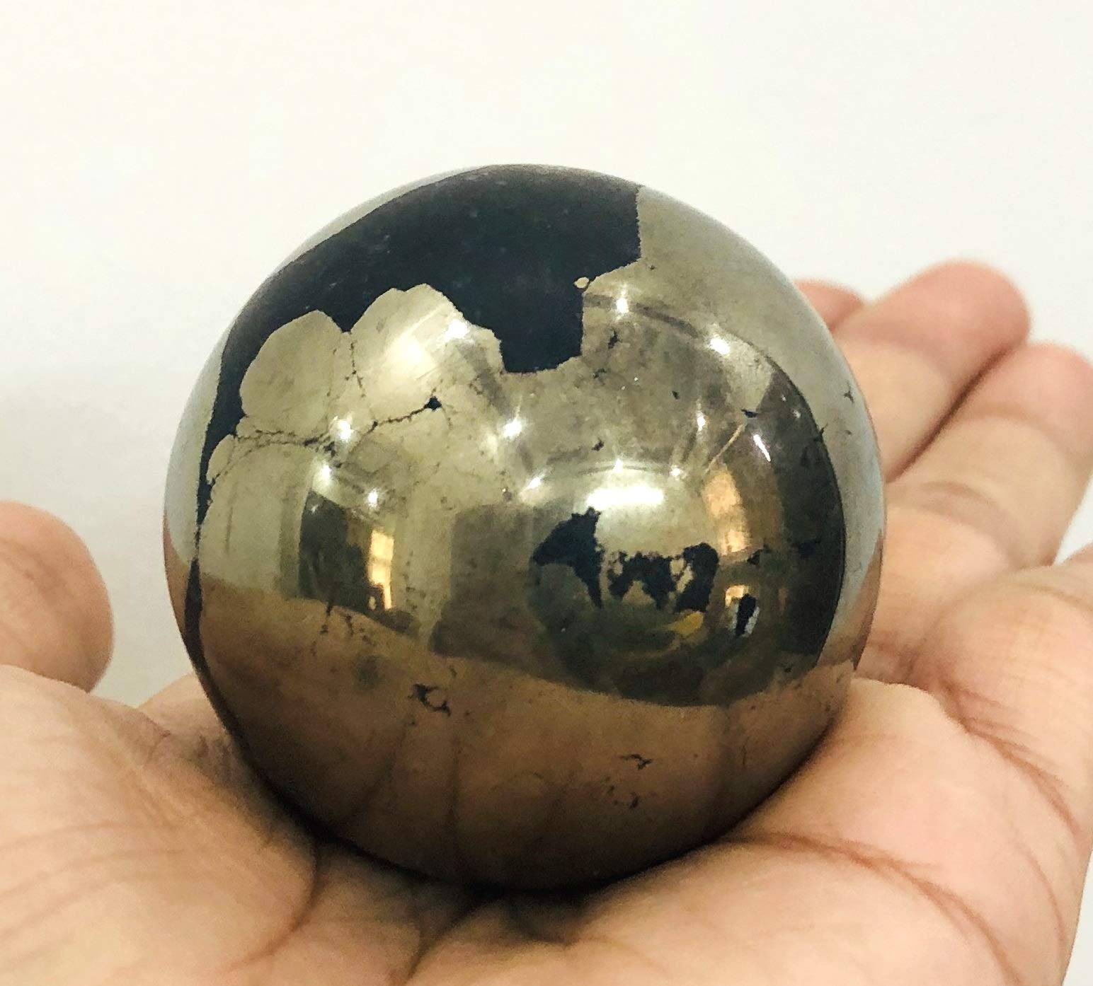 Golden Pyrite Sphere 40mm - Handcrafted Crystal Healing Stone for Positive Energy, Reiki & Feng Shui | Home Office Decor, Meditation Aid & Spiritual Gift