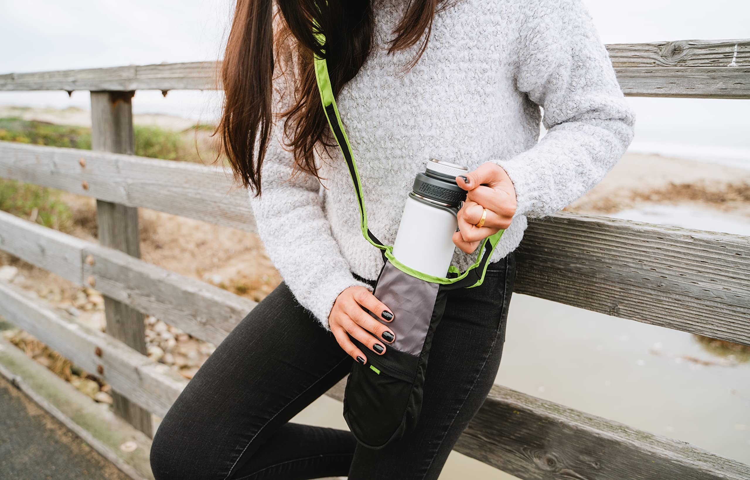 ChicoBag rePETe Recycled Water Bottle Sling with Adjustable Strap | Eco-Friendly Limestone Design | Perfect for Hiking, Gym & Outdoor Adventures