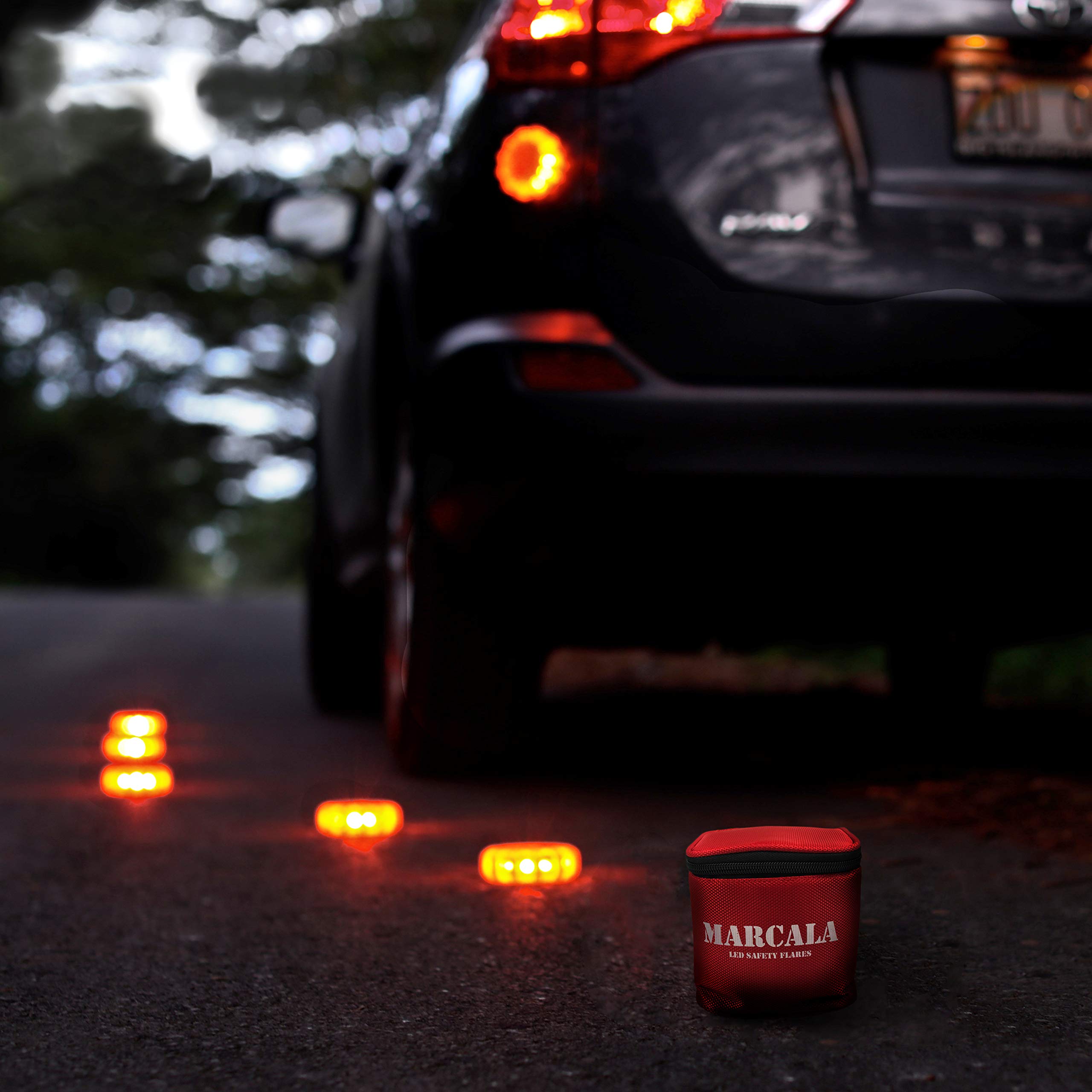 LED Road Flares Emergency Lights - 3-Pack DOT Compliant Safety Disc Kit with Whistle & Batteries - Roadside Emergency Car Kit for Breakdowns, Accidents & Nighttime Visibility
