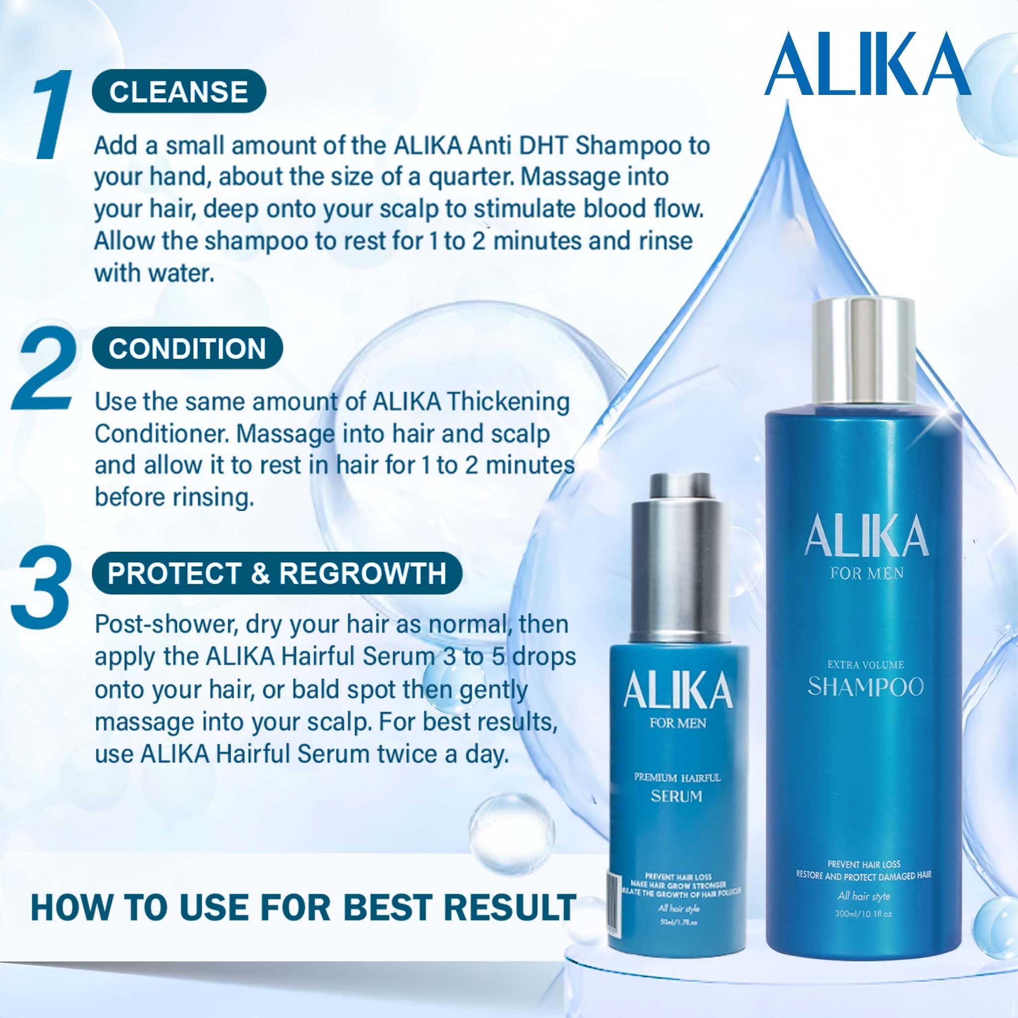 ALIKA Combo Shampoo & 2 Serum Set for Hair Growth in Men | Hair Loss Treatment for Dry, Oily & Normal Scalp | Promotes Thicker, Healthier Hair | Perfect for Daily Hair Care & Styling Routine