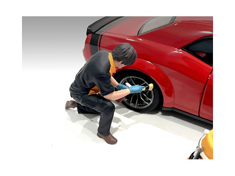American Diorama 1/18 Scale Model Wheel Cleaning Detail Masters Figure 1 - Perfect for Car Model Displays, Dioramas, and Collectors