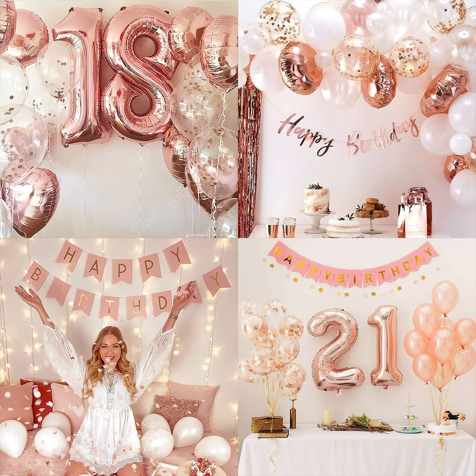 PartyWoo 18th Birthday Decorations Set - 29pcs Rose Gold Party Supplies with Happy Birthday Balloons, Number 18 Foil Balloons, 6.6ft Glitter Backdrop & Latex Balloons for Women's Milestone Celebration - Perfect for Sweet 18 Parties, Birthday Photoshoots & Surprise Decor