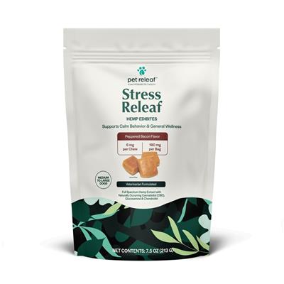 Pet Releaf Stress Releaf Peppered Bacon Flavored Dog Chews for Anxiety Relief - Large Size (5.5oz) - Calming Treats for Dogs During Travel, Storms & Separation Anxiety