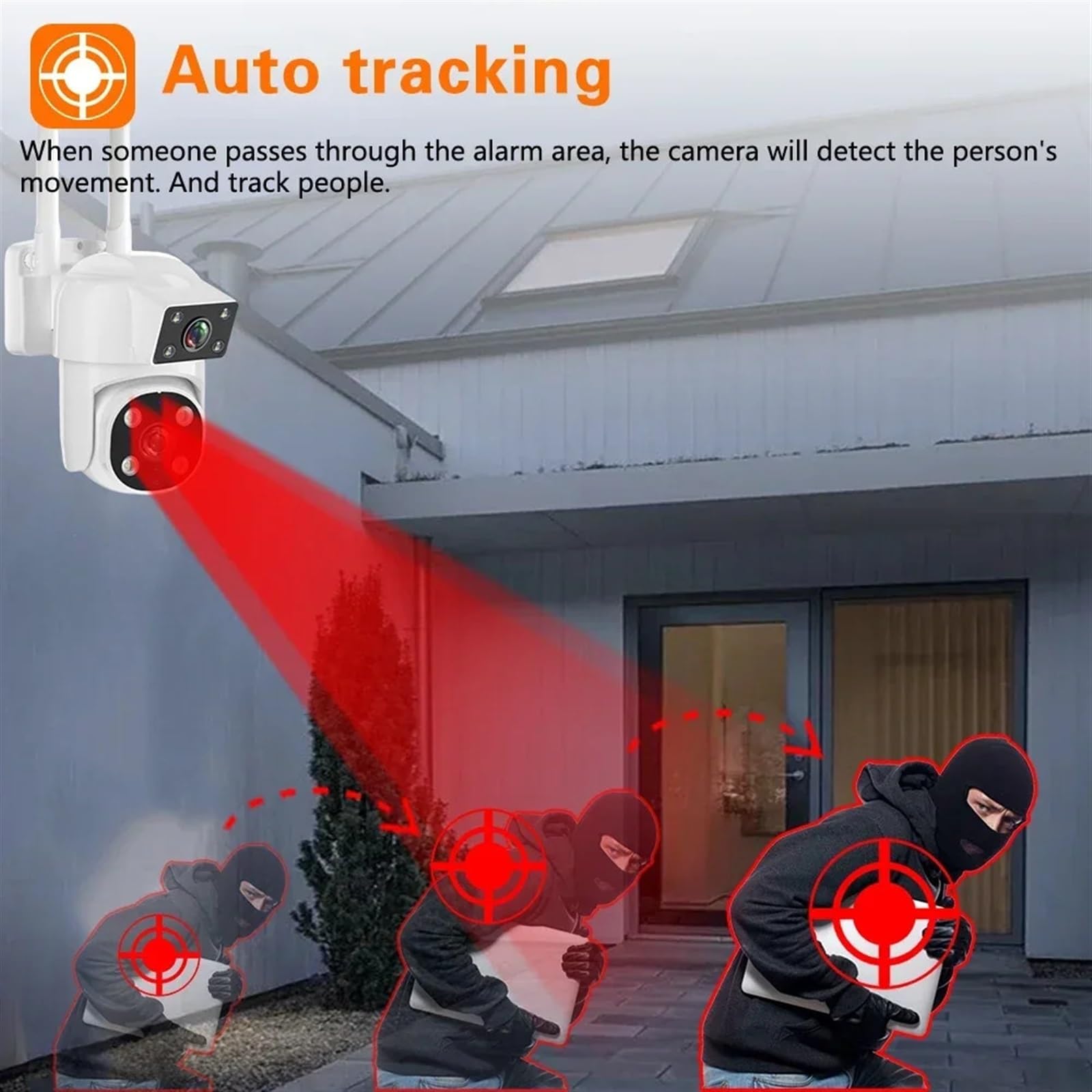 8MP 4K Dual Lens Wireless Outdoor Security Camera with PIR Human Detection, Motion Tracking, Dual Screen & IP66 Weatherproof - Ideal for Home Surveillance, Business Security & Property Monitoring (Includes 128GB SD Card)