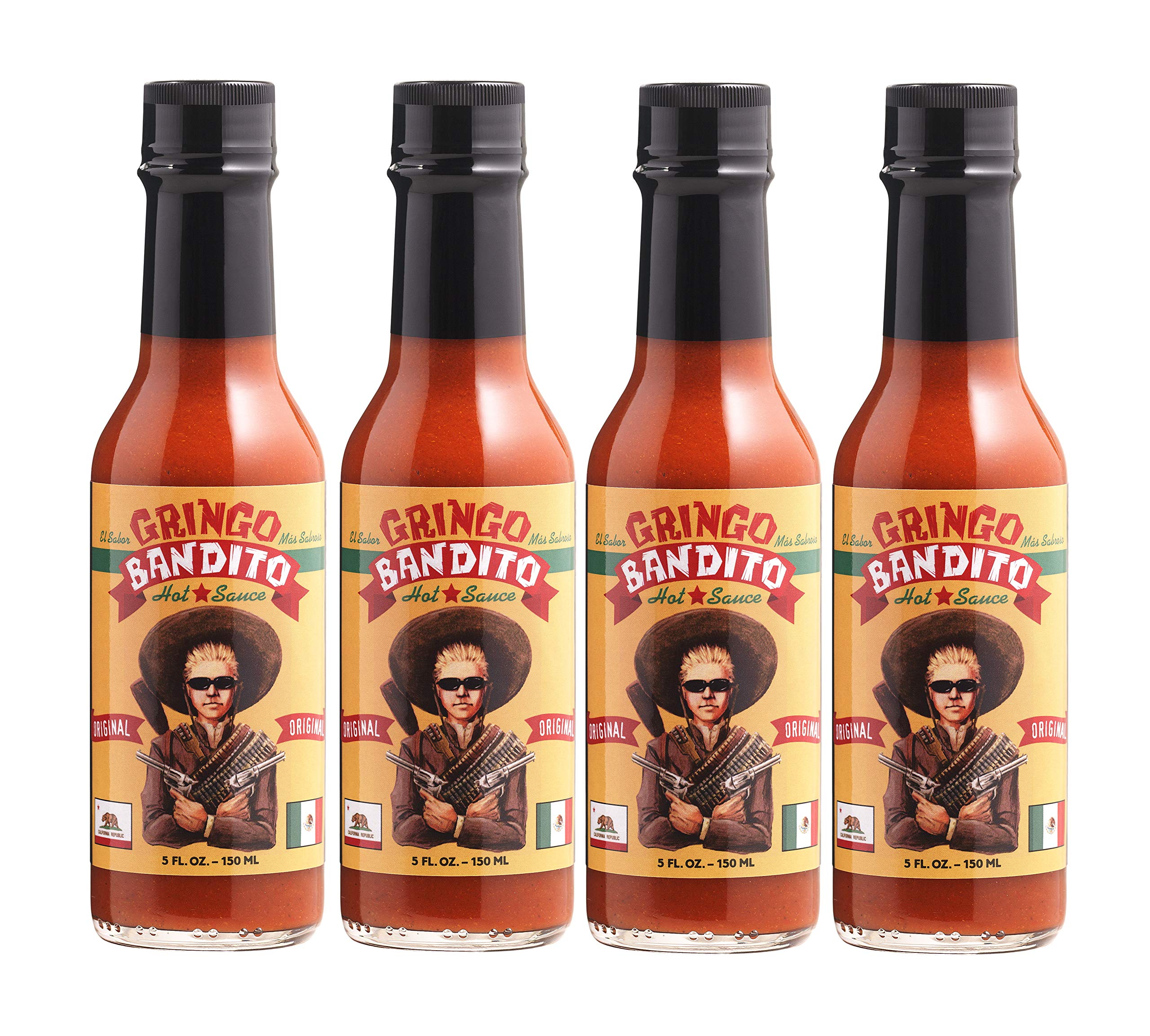 Gringo Bandito Original Red Hot Sauce - 5 Oz (Pack of 4) | Spicy Mexican Style Hot Sauce for Tacos, Burgers & Wings | Perfect for Cooking, Grilling & Gifting