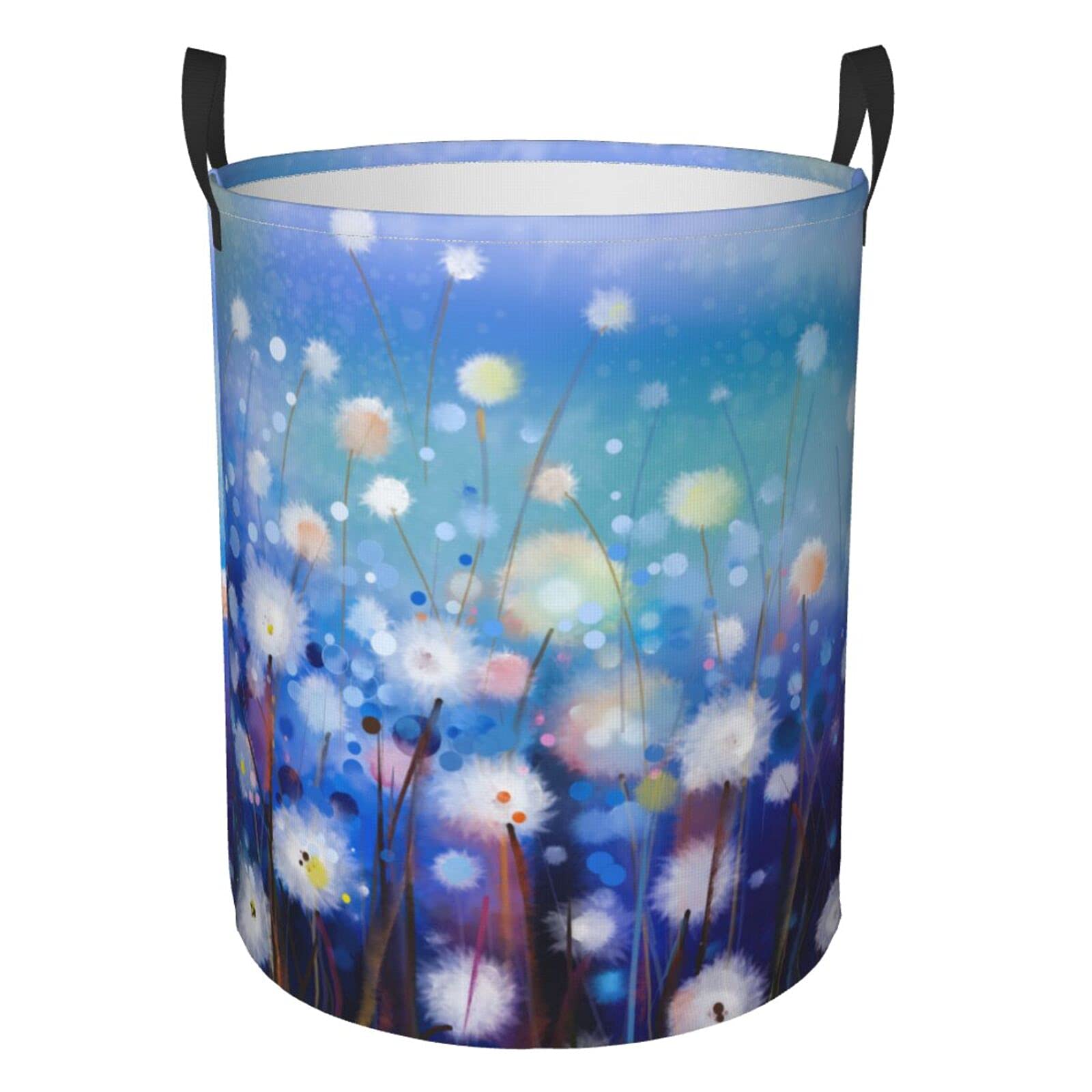 Fluffy White Flowers Collapsible Laundry Basket with Handle - Waterproof Fabric Hamper for Clothes, Toys & Storage - Large Foldable Laundry Bin for Bedroom, Bathroom & Nursery Organization