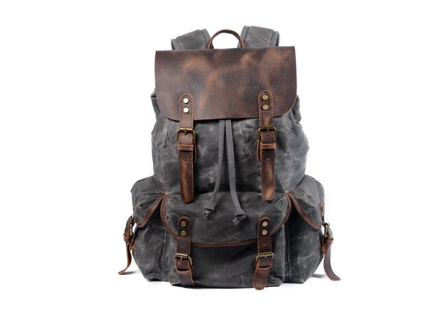 Stylish Grey Canvas & Leather Backpack Purse for Women - Fashionable Crossbody Bag for Work, Travel & Everyday Use