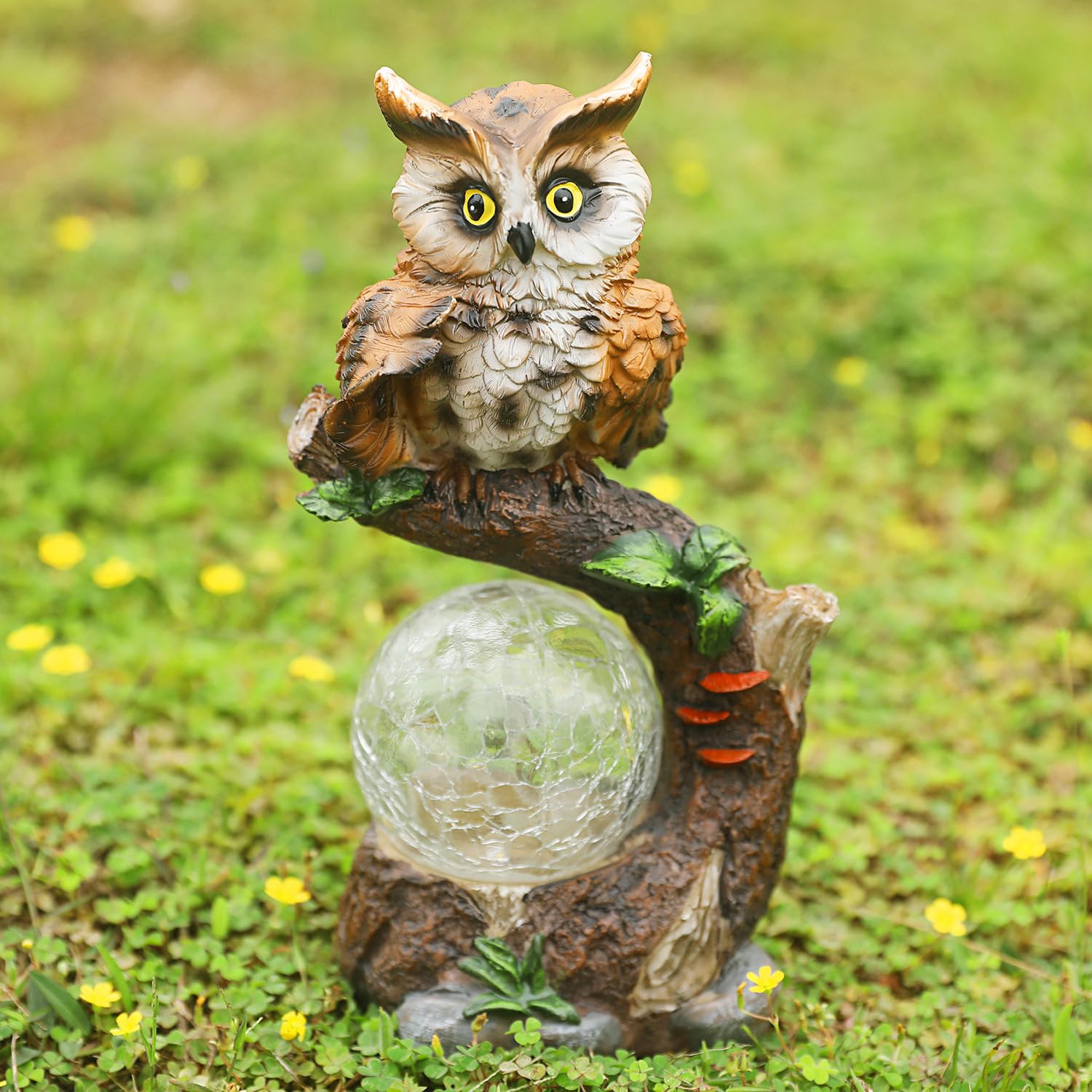 Solar Powered Owl Garden Statue with Glass Ball Light - Outdoor Lawn & Yard Decor, Unique Housewarming Gift for Women & Mothers - Perfect for Patio, Garden Pathways, and Front Porch Decorations