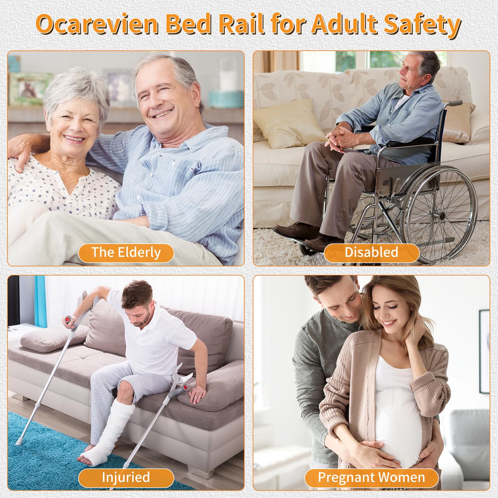 **Foldable Adjustable Bed Rails for Elderly Adults - Safety Bed Handrails with Light & Storage Bag - Fits Queen, Twin & King Beds - Ideal for Seniors, Home Care & Fall Prevention**