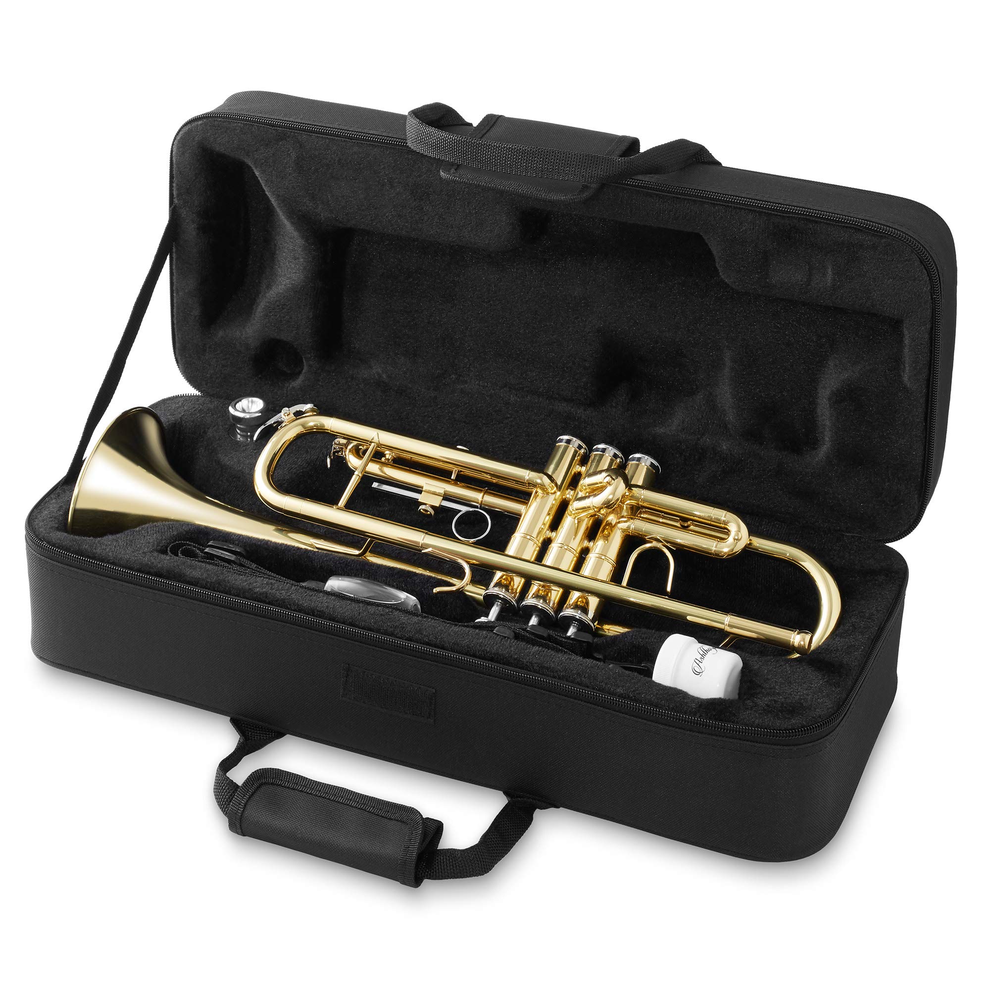 Ashthorpe Professional Bb Trumpet with Gold Brass Finish - Full Kit with Case, Mouthpiece, Gloves, Cleaning Cloth & Valve Oil - Perfect for Beginners, Students & Band Performances