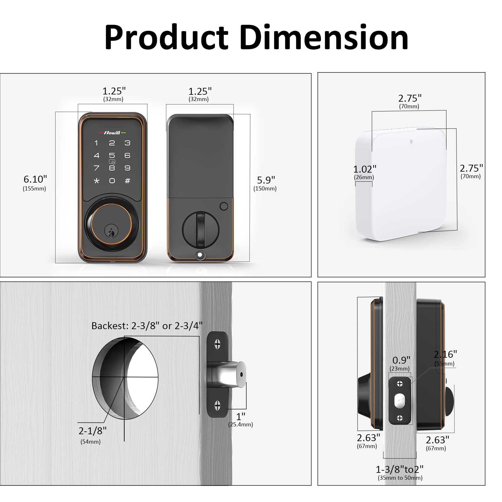 Zowill WiFi Smart Lock - Keyless Entry Door Lock with APP Control, Touchscreen Keypad, Auto-Lock Smart Deadbolt for Front Door - Home Security & Smart Home Automation (Includes G2 Gateway) - Perfect for Vacation Homes, Rentals & Smart Home Integration