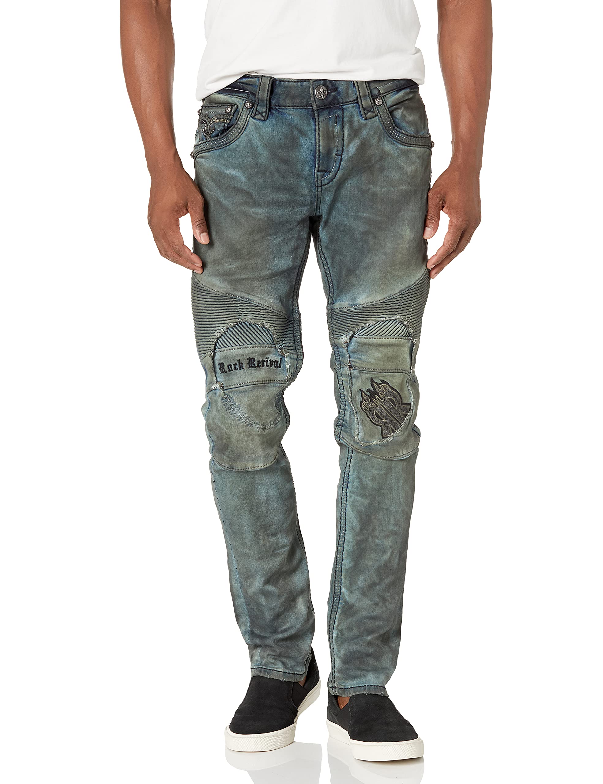 Rock Revival Men's Tiverton Bootcut Jeans - Premium Distressed Denim Pants for Casual & Western Wear | Perfect for Cowboy Style, Night Out, and Everyday Comfort