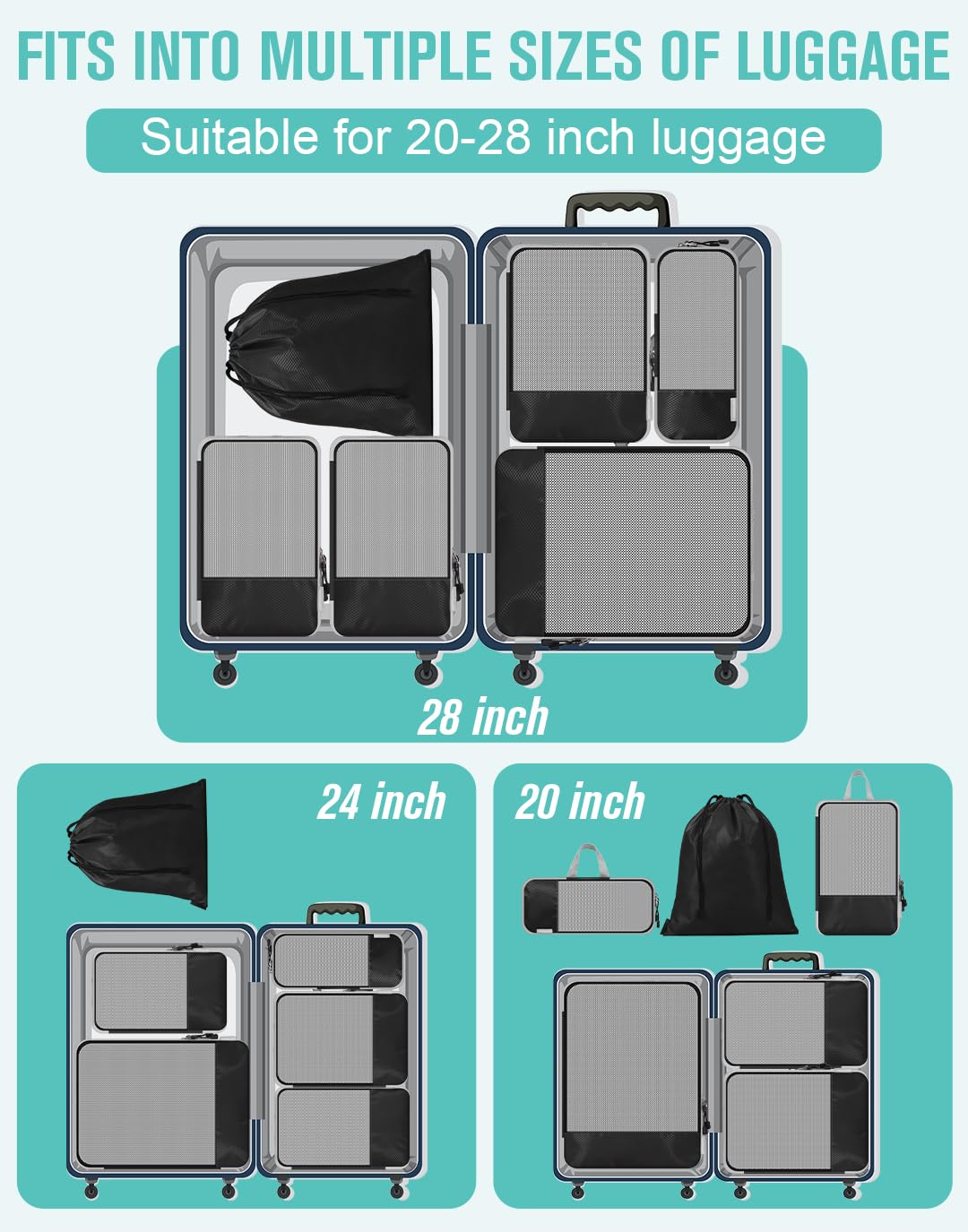 WOOMADA 6-Piece Compression Packing Cubes Set - Expandable Mesh Travel Organizer for Suitcases & Luggage | Perfect for Business Trips, Vacations & Weekend Getaways