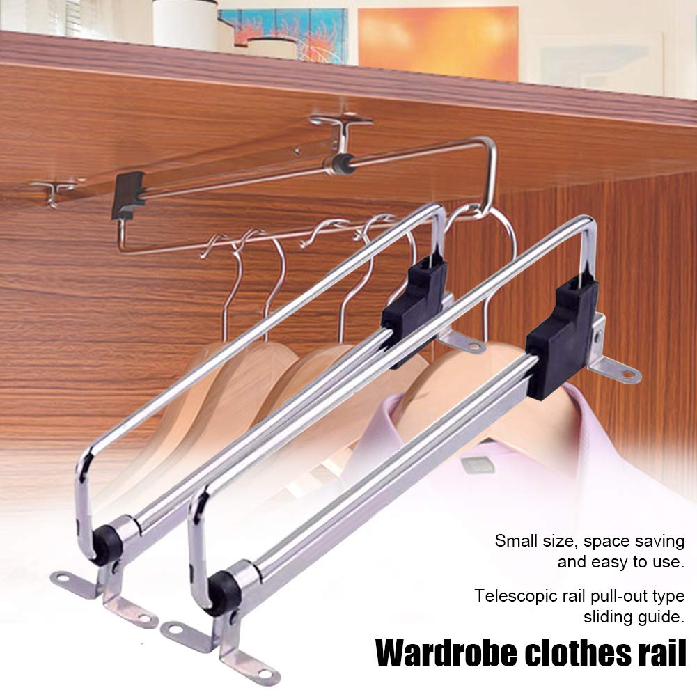 EMVANV Retractable Wardrobe Pull Out Rod - Telescopic Hanging Closet Valet Rod Extending Rail for Closet Organization, Bedroom Storage & Laundry Room (Black) | Space Saving Closet Solution for Small Spaces & Apartment Living