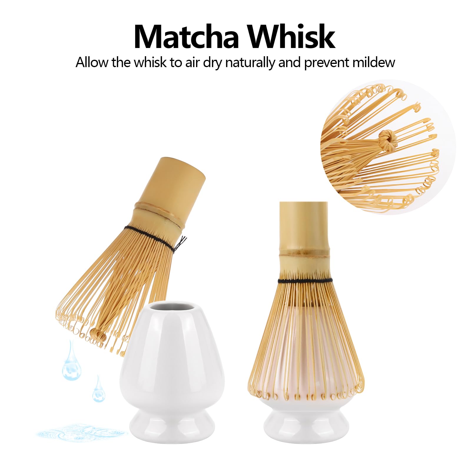 Premium Matcha Whisk Set - Traditional Bamboo Chasen, Holder & Scoop for Authentic Japanese Tea Ceremony | 3-Piece Natural Bamboo Matcha Making Kit for Home, Cafe & Gift
