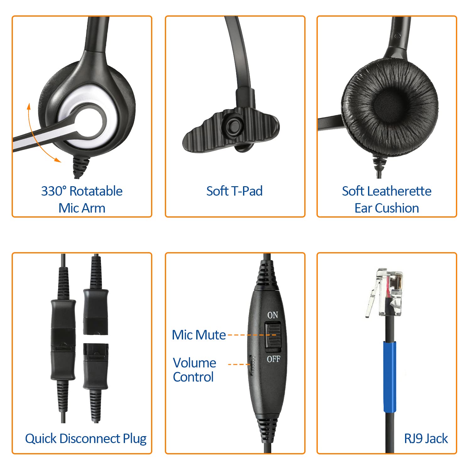 Wantek Noise Cancelling Phone Headset with Microphone - RJ9 Quick Disconnect Cord for Cisco IP Phones 6851 7821 7841 7861 7941 7942 7945 7962 7965 8811 8841 8845 8851 - Perfect for Call Centers, Office Communications & Remote Work