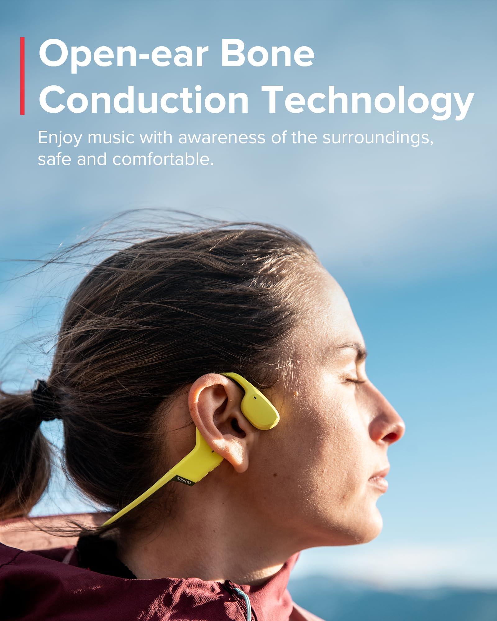 SUUNTO Sonic Open-Ear Bone Conduction Sports Headphones - Wireless Bluetooth Headset with Enhanced Bass, Multipoint Connection, 10H Playtime & Fast Charging - Built-in Dual Mics, IP67 Waterproof & Lightweight Design for Running, Cycling & Outdoor Activities