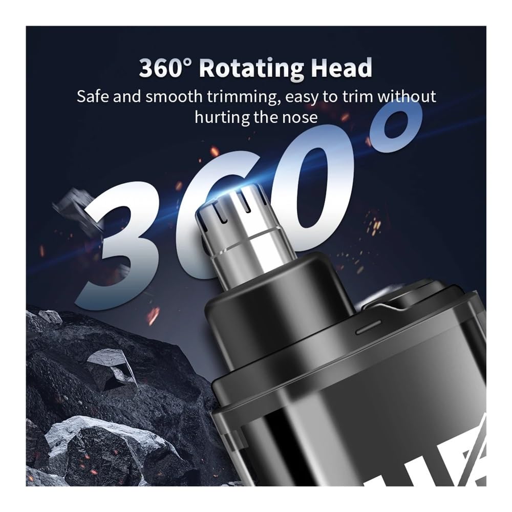 Portable Electric Nose Hair Trimmer for Men - Safe Painless Nose Hair Clipper with LED Light, Rechargeable Personal Grooming Kit for Travel, Home & Office Use (HYN-B001 Black)