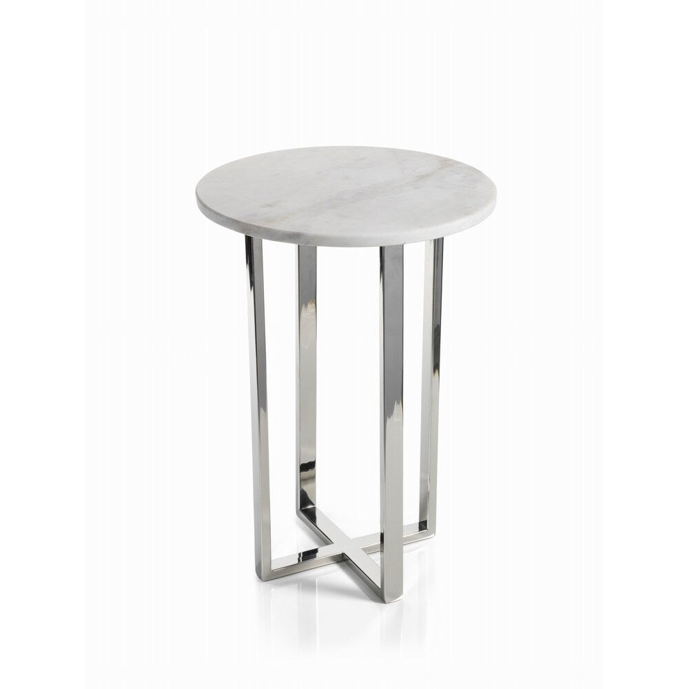 Amadora 20-Inch Tall Cocktail Table with Marble Top & Nickel Base - Modern Side Table for Living Room, Patio, or Office Decor