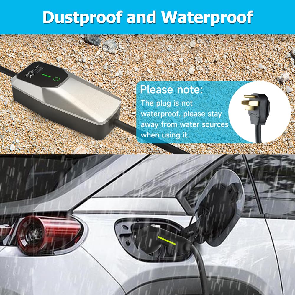 Portable Level 2 EV Charger 7.68KW Fast Charging Station with J1772 Connector & NEMA 14-50 Plug | Smart Scheduled Charging | Compatible with All Electric & Hybrid Vehicles | Perfect for Home, Garage & Road Trip Charging