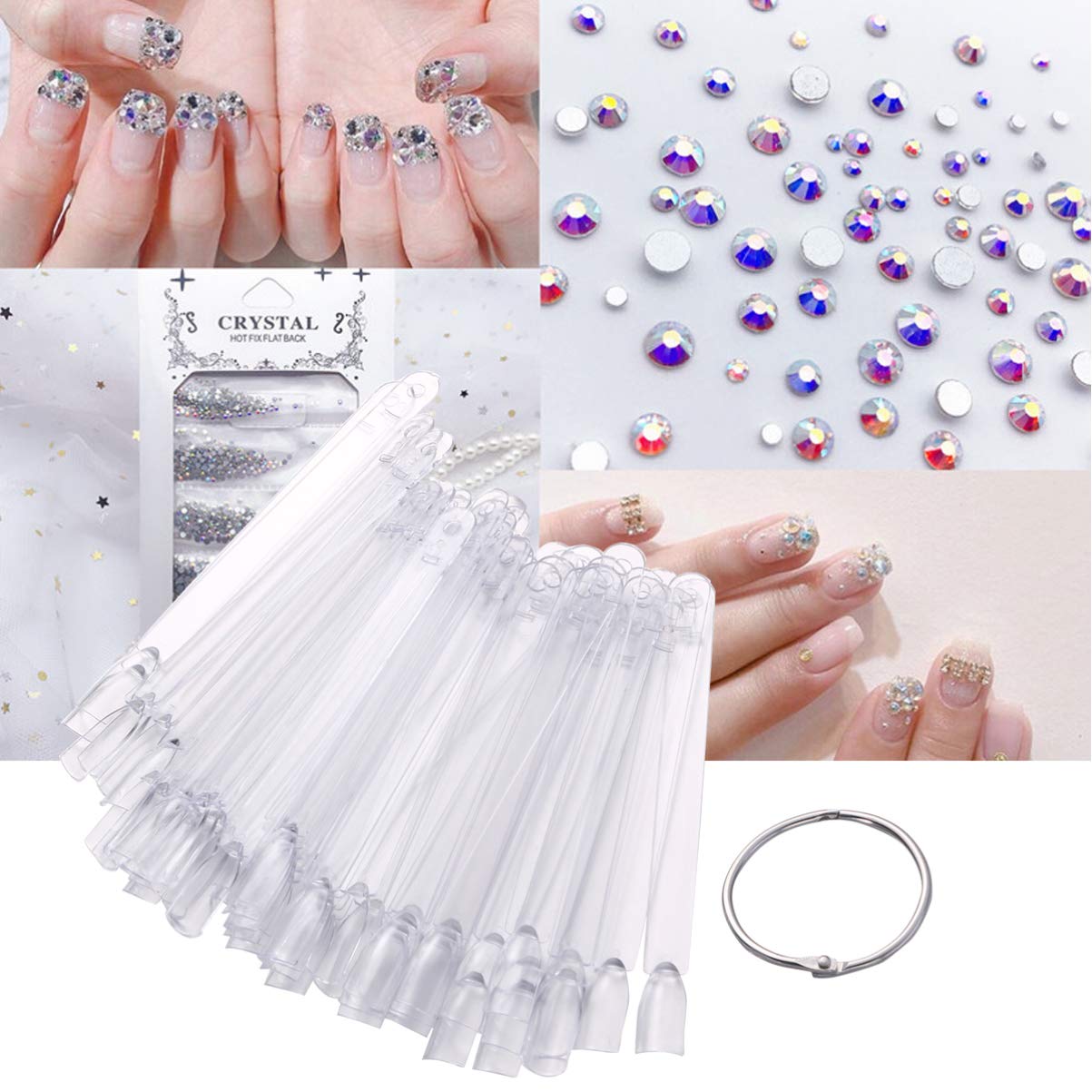 50pcs Clear Fan-Shaped False Nail Tips - Minkissy Nail Art Display Stand with Metal Ring for Salon & Practice | Perfect for Nail Polish Showcase, Manicure Training & Retail Display