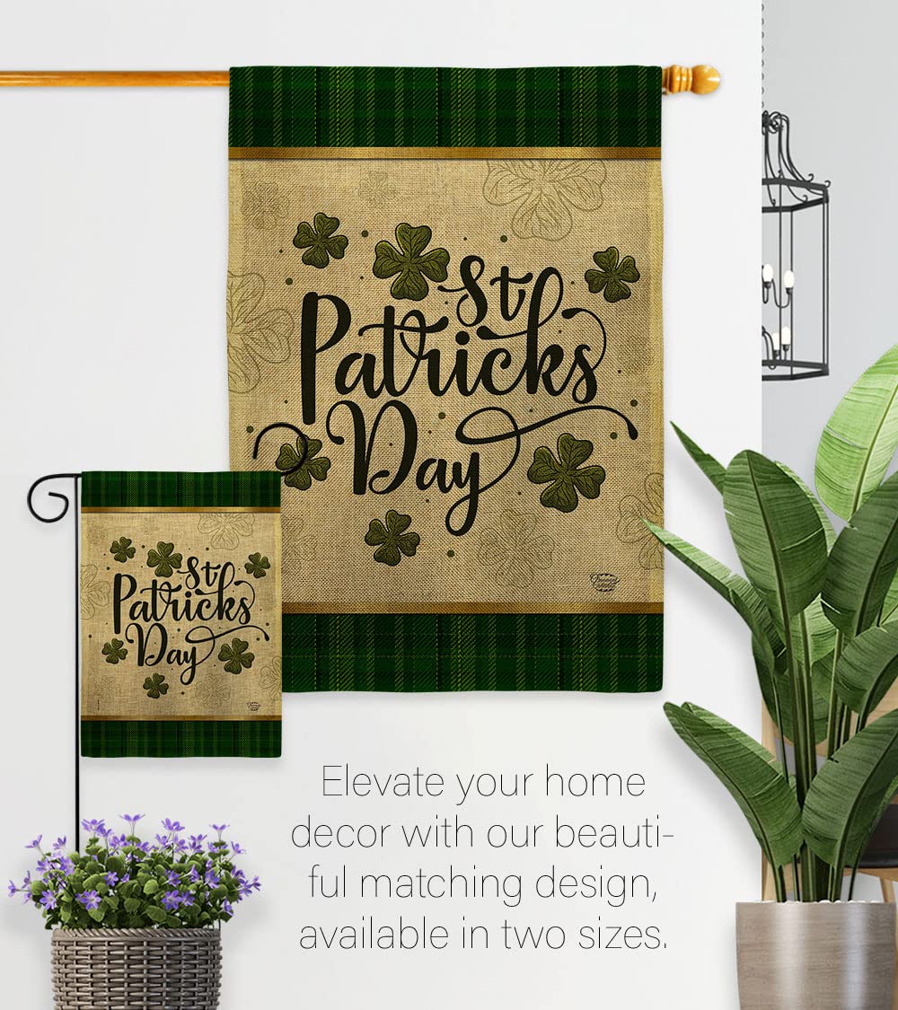 St. Patrick's Day Tartan Burlap House Flag - 2 Pack Double-Sided Irish Shamrock & Leprechaun Decor (28x40 Inches) for Garden, Yard & Holiday Celebration - Made in USA - Perfect for March Festivities & Irish-Themed Parties