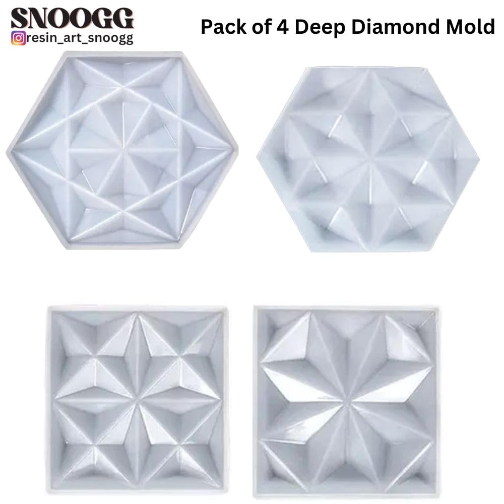 SNOOGG 4-Piece 3D Square & 2-Piece Hexagon Epoxy Resin Molds Set for DIY Coasters, Cup Mats, Photo Frames, Home Decor - Perfect for Crafting, Gift Making & Tabletop Displays