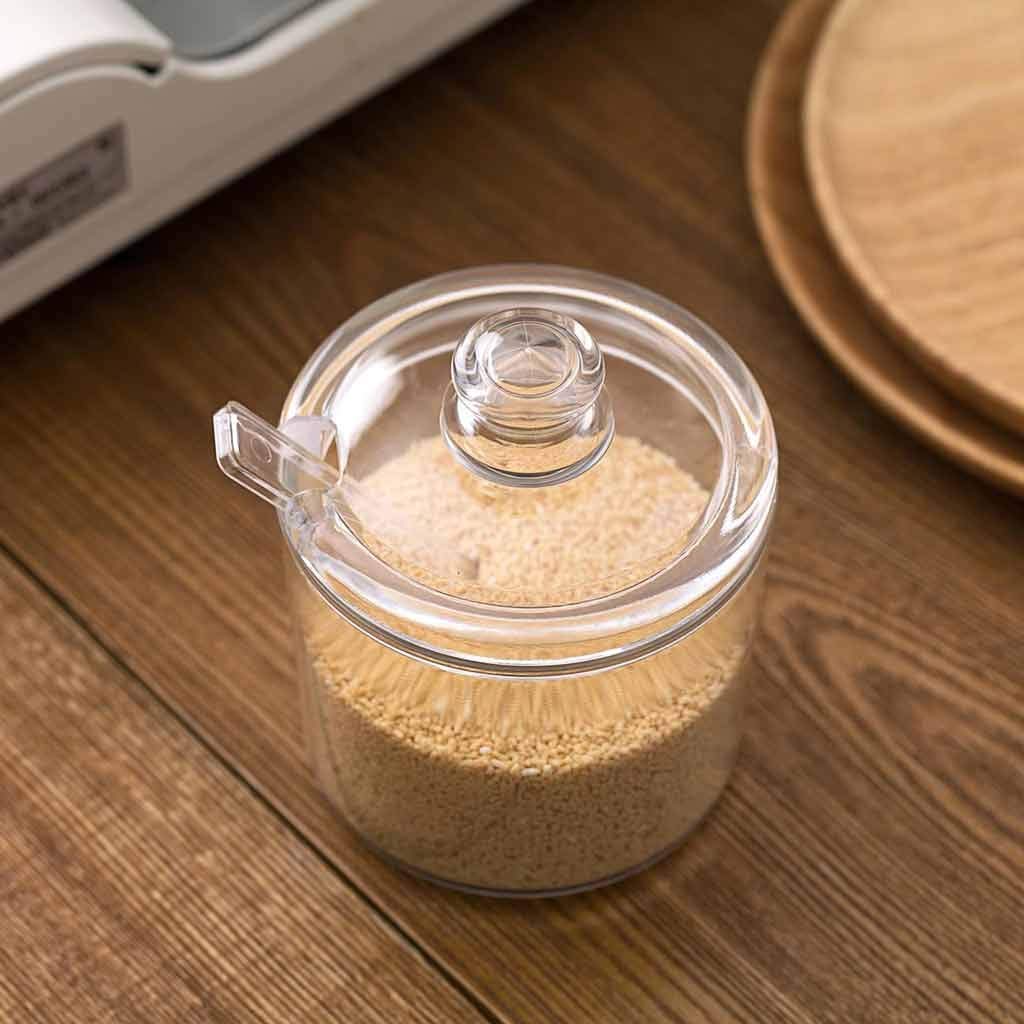 1Pcs Clear Spice Jar with Spoon - Airtight Seasoning Container for Salt, Pepper & Spices - Kitchen Organizer for BBQ, Cooking & Baking - Perfect for Pantry, Countertop & Dining Table Storage