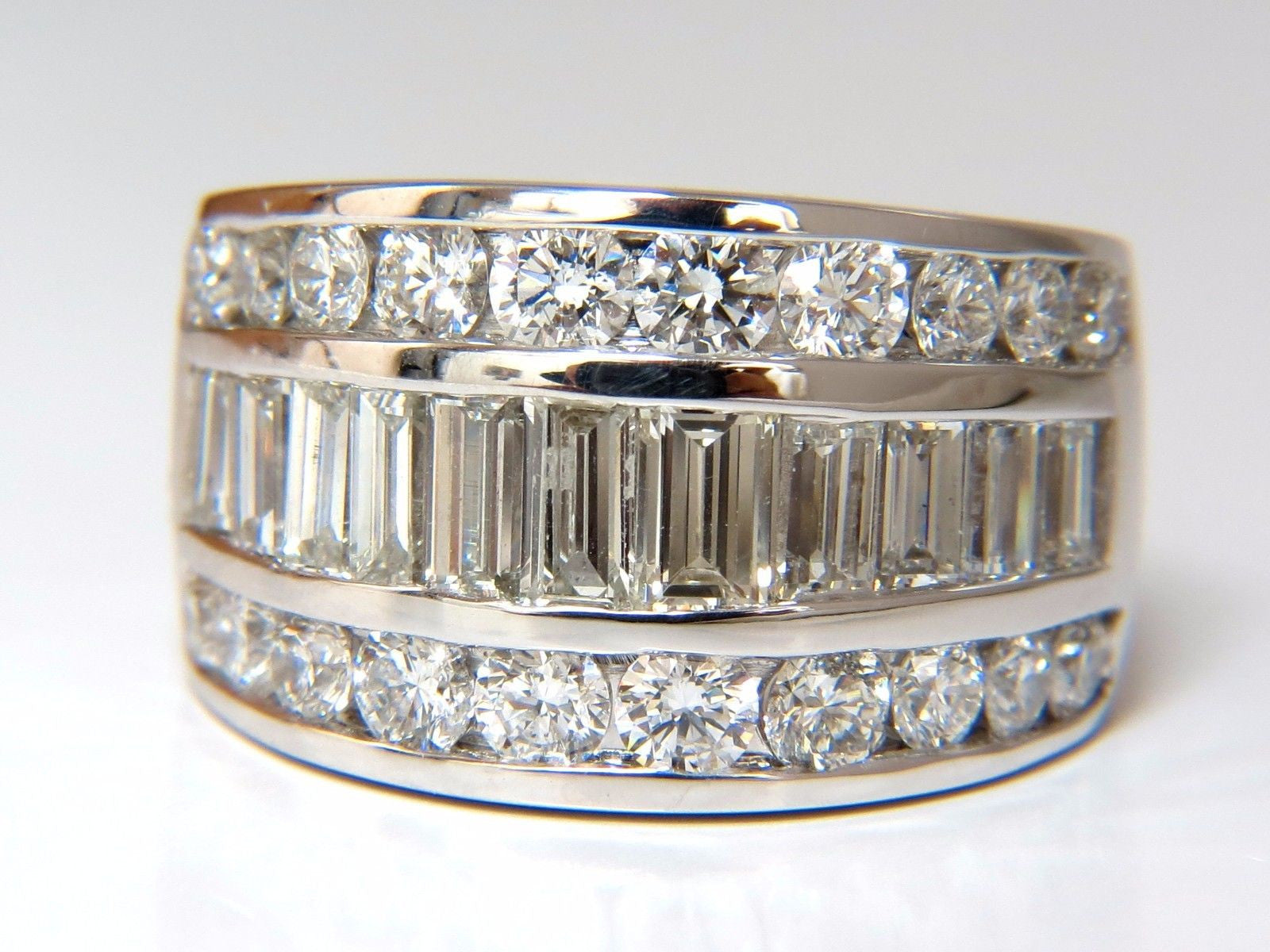 4.30ct Diamond Three-Row Channel Baguette & Round Wide Band Ring - Elegant Wedding, Engagement, and Anniversary Jewelry for Women