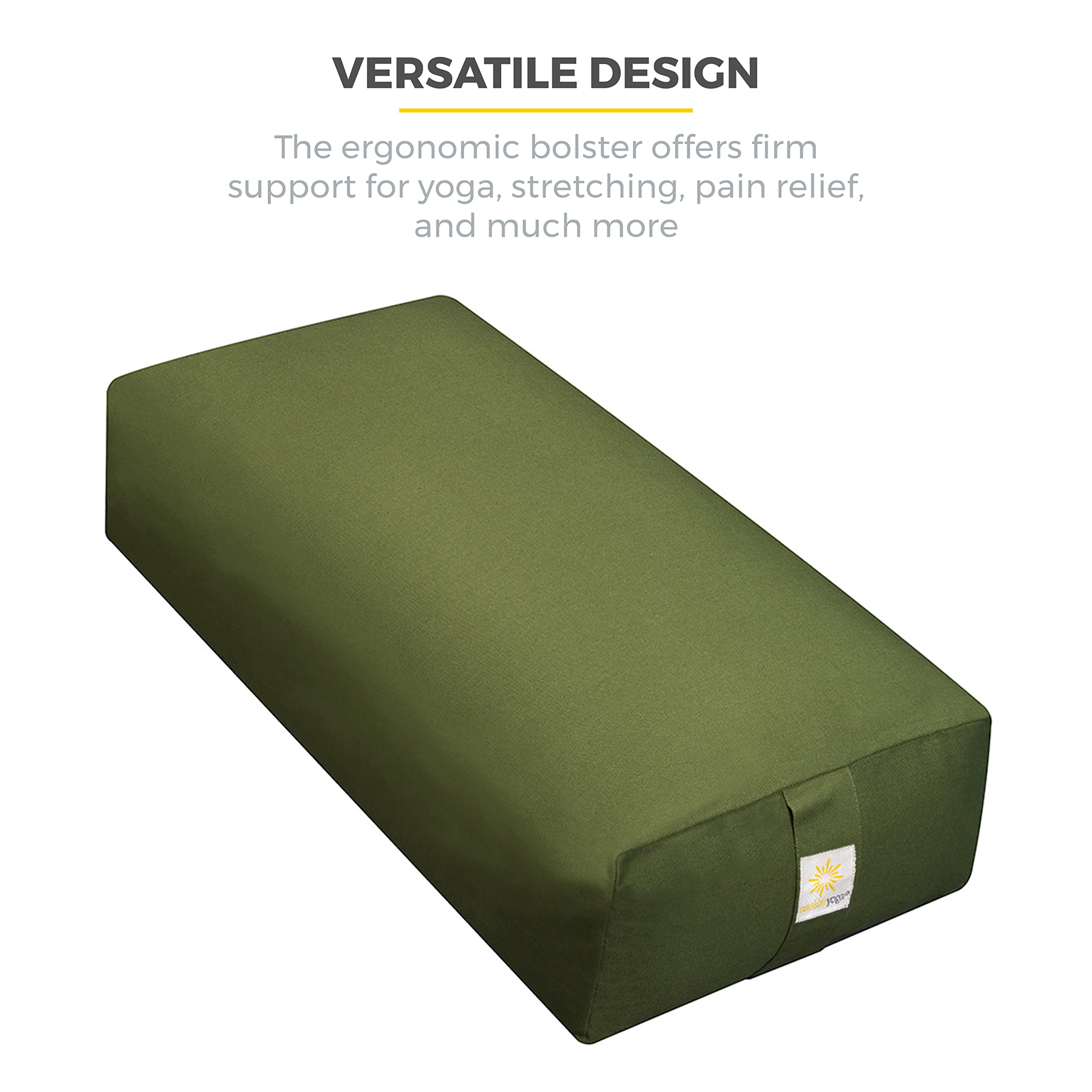 Premium Extra Firm Yoga Bolster Pillow 24x12x6 Inches - Cinched or Zippered Rectangular Yoga Cushion with Removable Cotton Cover for Yoga Studios, Home Practice, Meditation & Pregnancy Support (1/2/4 Pack Options)