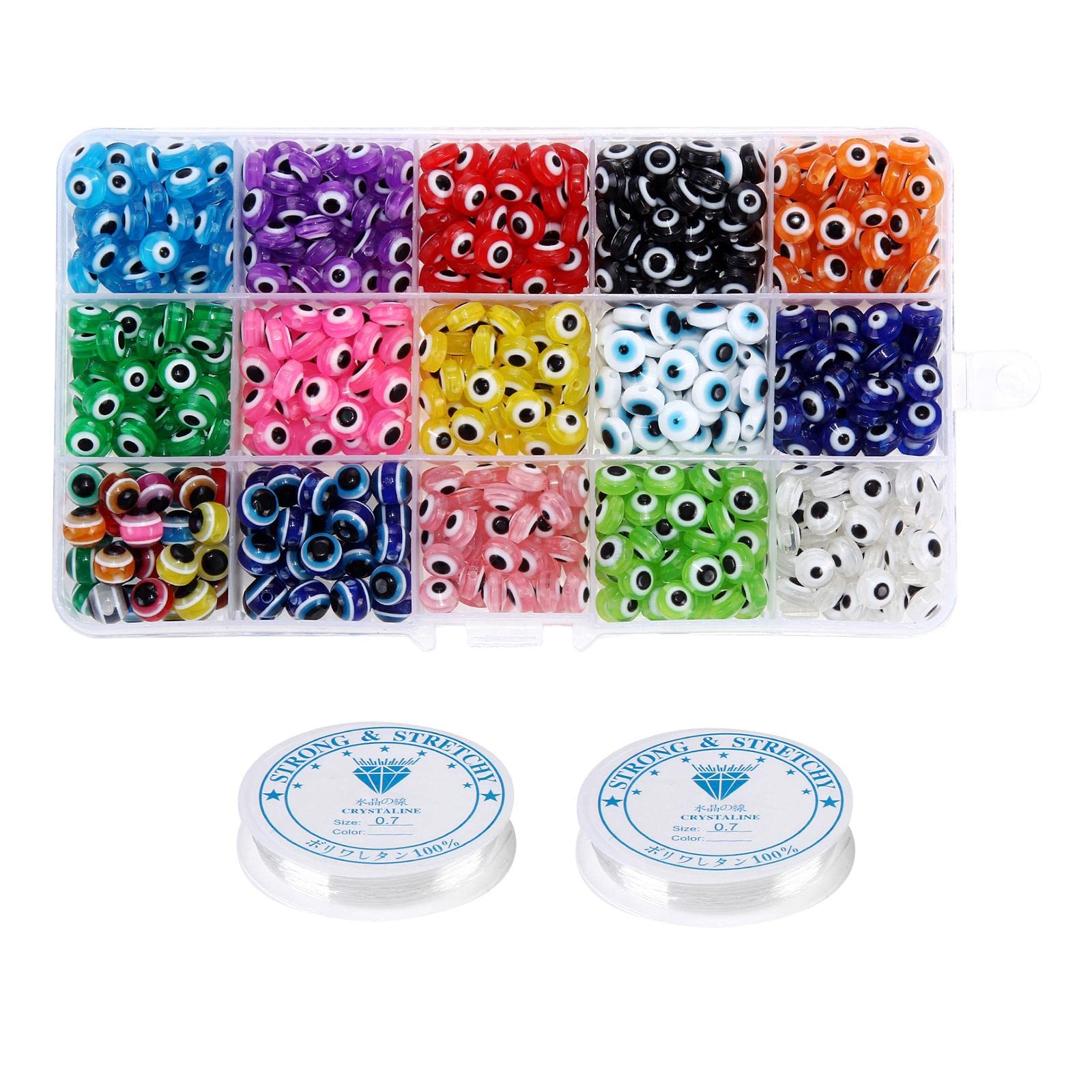 Simhoa 450pcs Evil Eye Beads for DIY Jewelry Making - 8mm Bulk Evil Eye Charms for Bracelets, Necklaces & Craft Projects - Perfect for Protection Jewelry, Boho Accessories & Gift Making
