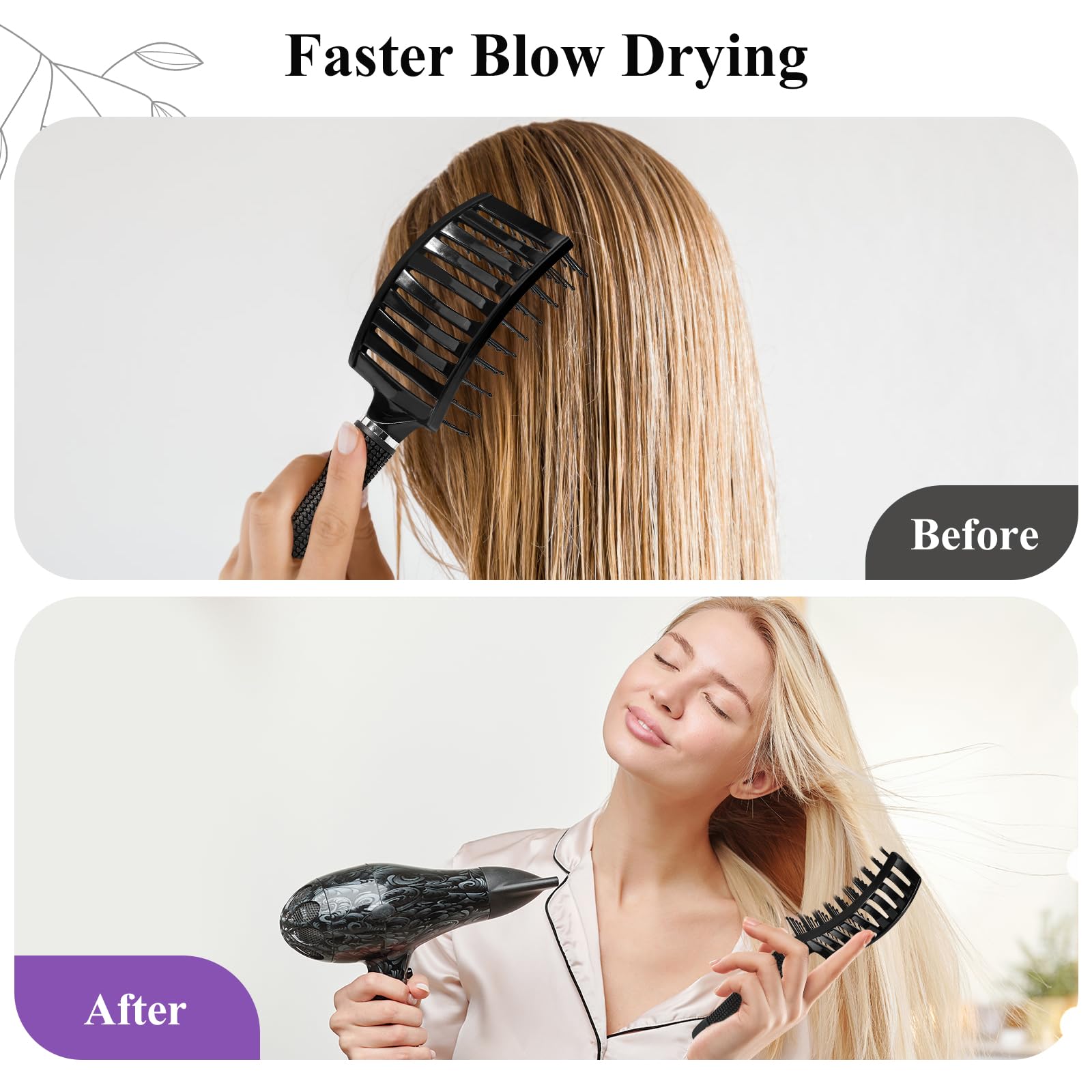 **Detangling Hair Brush for Women, Men & Kids - Curved Vent Brush for Wet & Dry Hair - Faster Blow Drying, Reduces Frizz & Adds Shine - Perfect for Curly, Straight, Thick or Thin Hair (Black) - Ideal for Home, Travel & Salon Use**