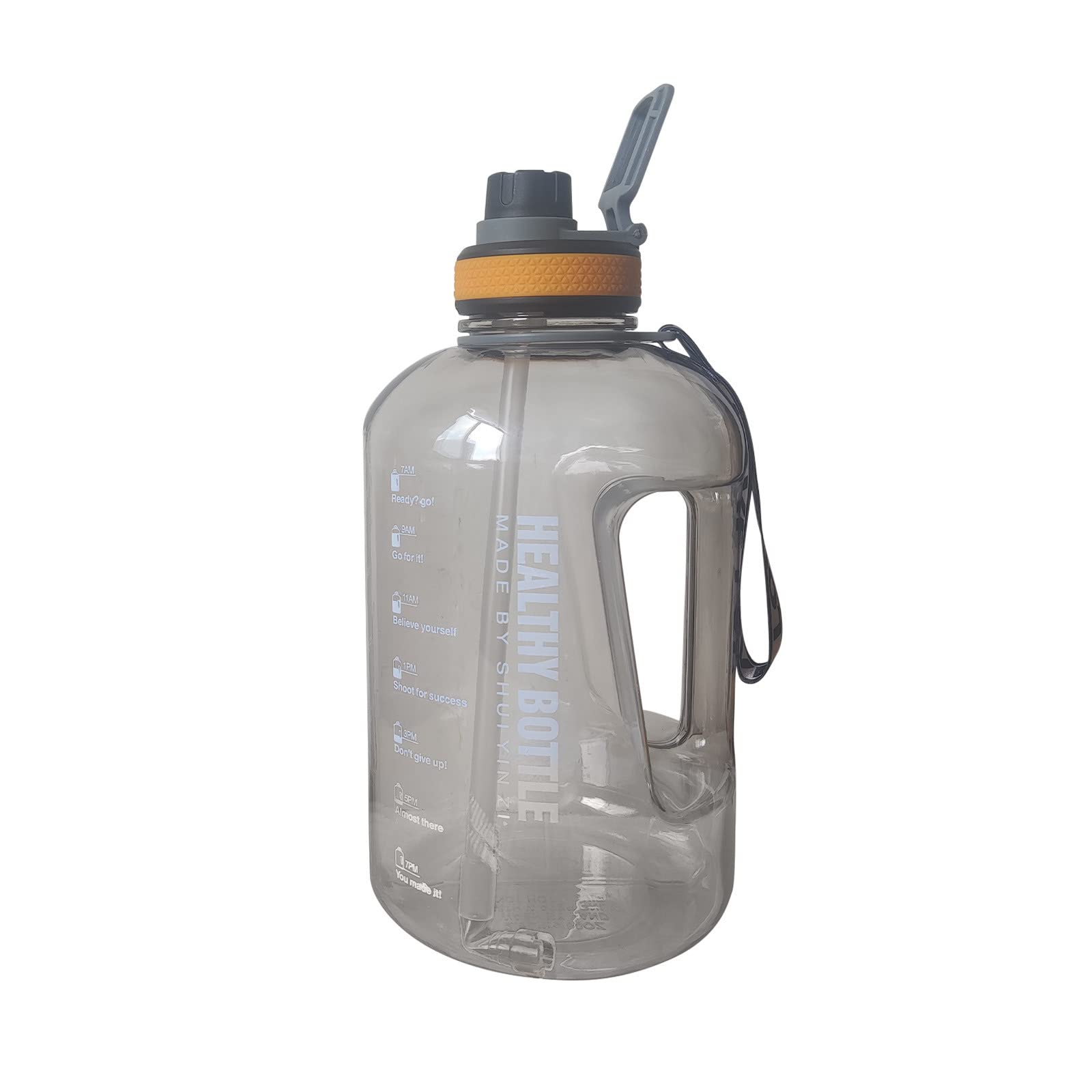 2.2L Half Gallon Water Bottle with Straw & Time Marker - Large Capacity Motivational Sports Water Jug for Gym, Workouts & Outdoor Activities (Black)
