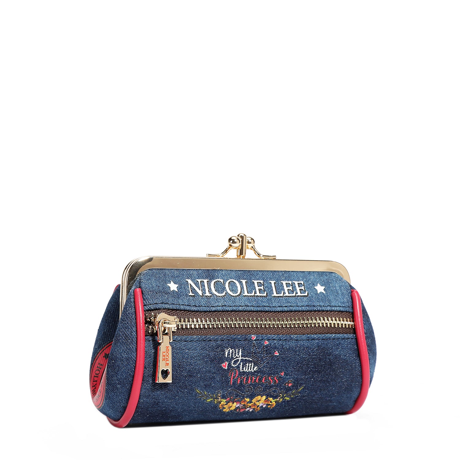 Denim Mini Kiss Lock Coin Purse Wristlet - Stylish Small Wallet for Women - Perfect for Parties, Shopping & Everyday Use