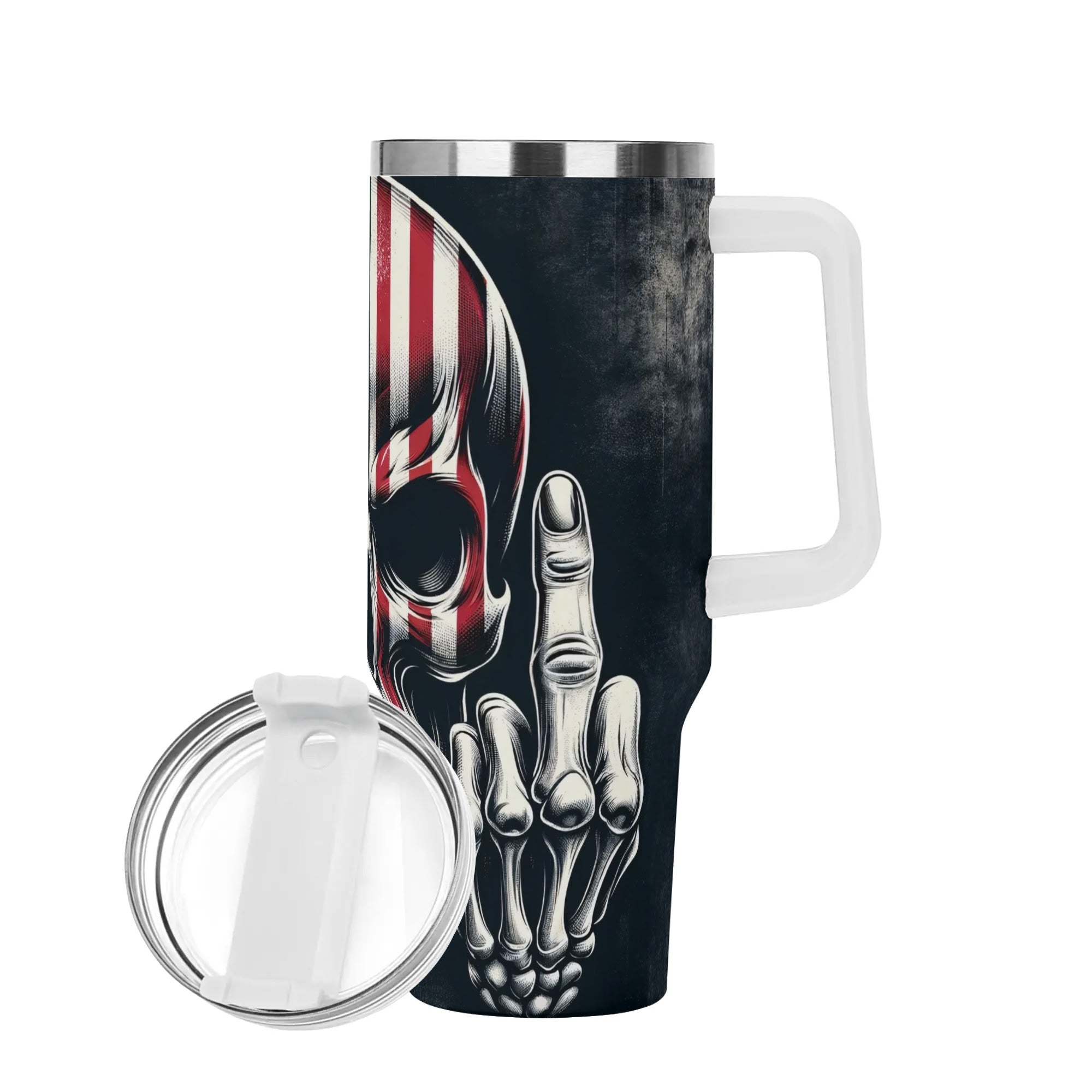 40oz American Skull Tumbler with Handle - Insulated Stainless Steel Cup for Coffee, Tea & Cold Drinks - Perfect for Office, Gym, Travel & Outdoor Activities
