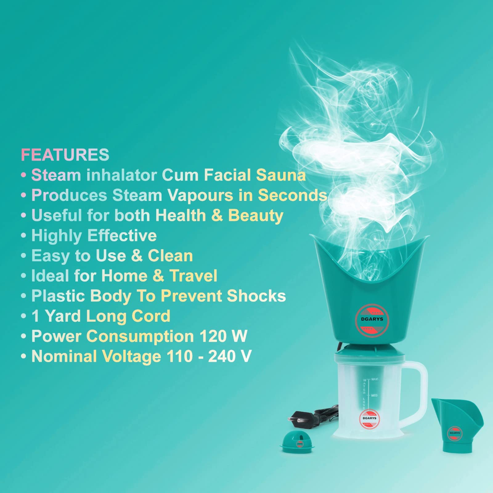 Dgarys 3-in-1 Steam Vaporizer for Cold & Cough Relief - Facial Sauna & Steamer for Spa, Nose & Face Care - Kids & Adults Use at Home, Office or Travel