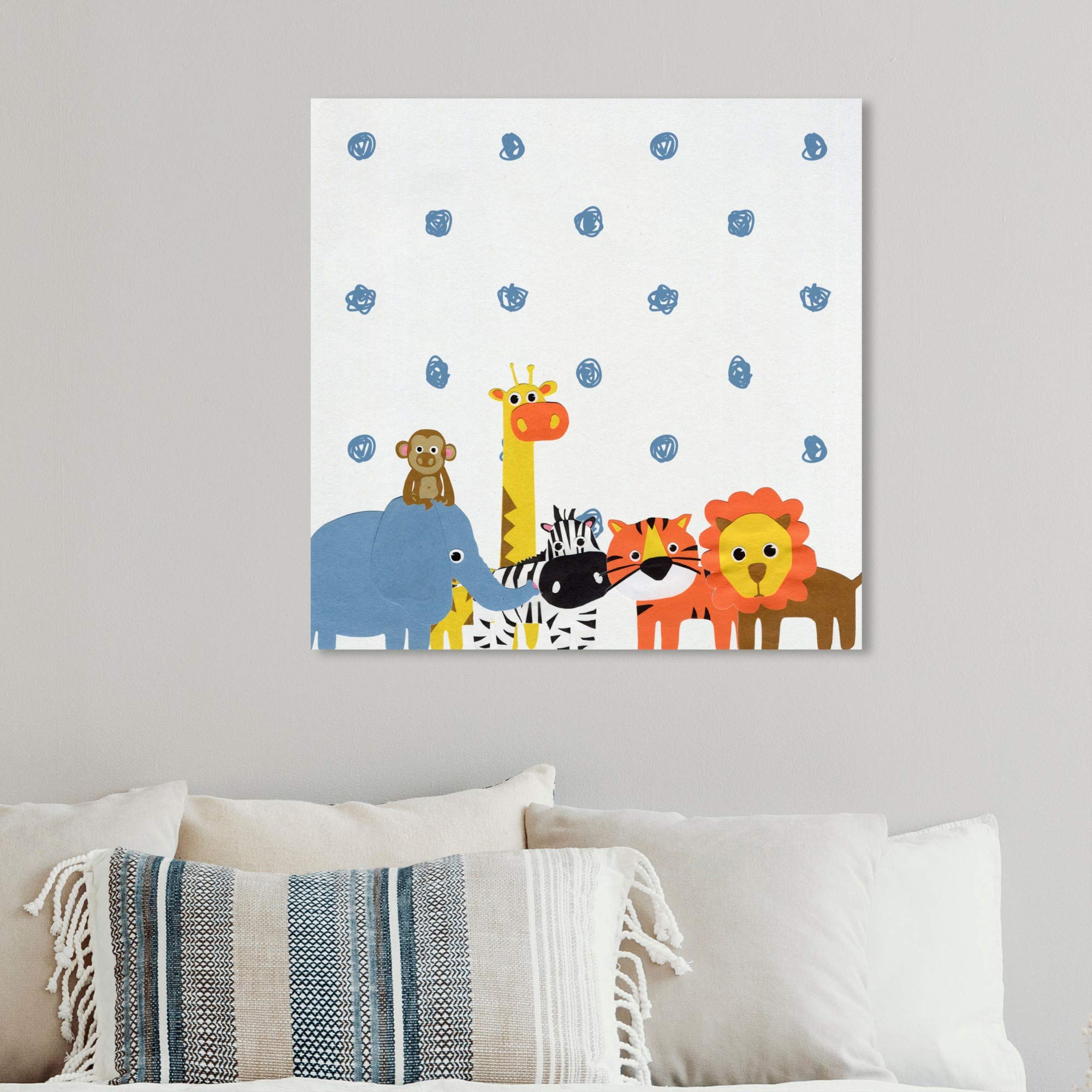 Animals in The Rain Canvas Wall Art Prints - Nursery Decor, Kids Room Decor, Playroom Wall Decor - Perfect for Baby Rooms, Children's Bedrooms & Play Areas