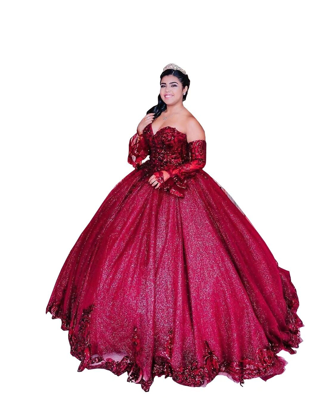 Elegant Detachable Long Juliet Sleeves Ball Gown - Plus Size Prom & Quinceañera Dress with Sequined Tulle (2025 Collection) | Perfect for Formal Dances, Weddings & Special Occasions