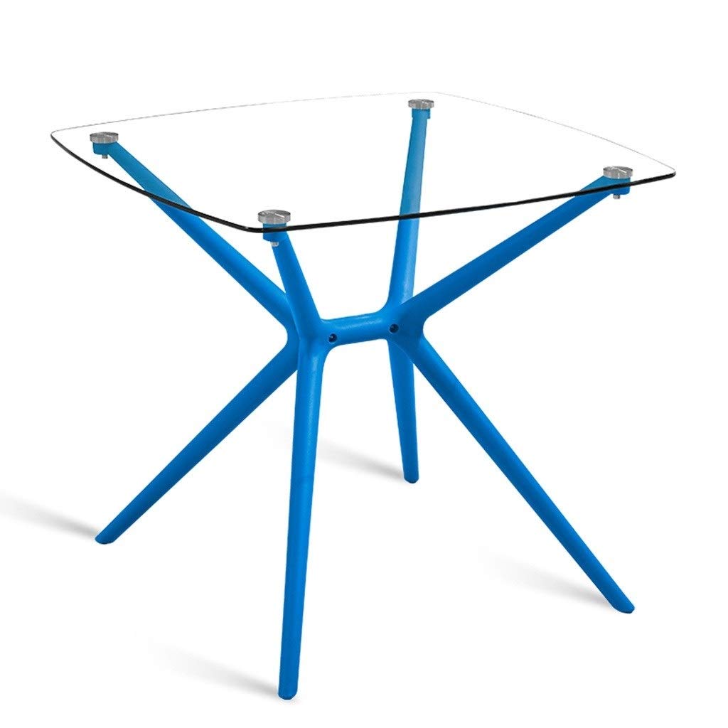 Modern Blue Tempered Glass Coffee Table - 80x80x72cm Rectangular Sofa Side Table for Living Room, Reception & Guest Areas - Durable & Stylish Home Furniture for Relaxation & Entertainment