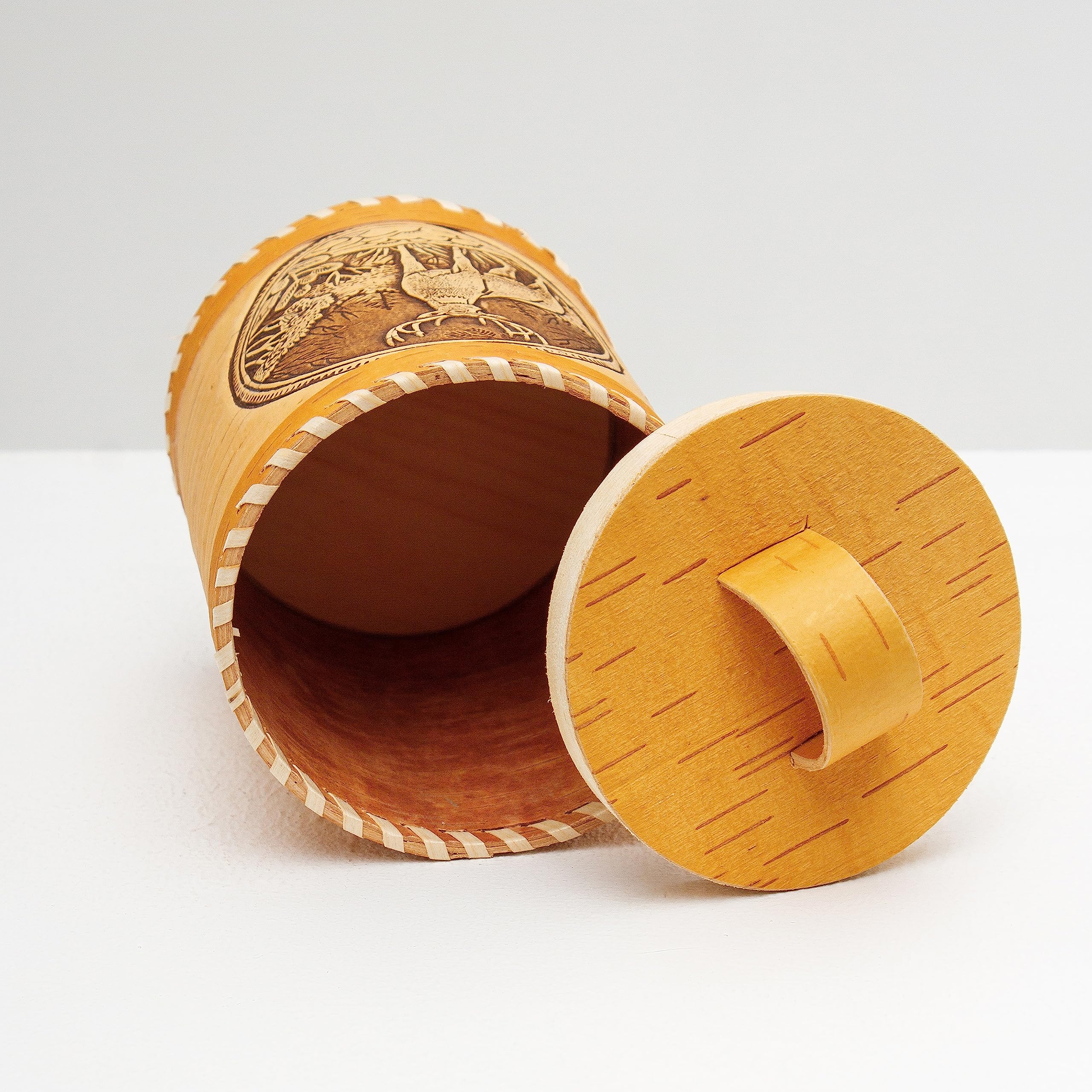 Birch Bark Food Storage Jar - Airtight Wooden Container for Coffee, Tea & Dry Goods - Decorative Kitchen Jars with Wood Lid (Deer Design) - Perfect for Pantry Organization & Rustic Home Decor