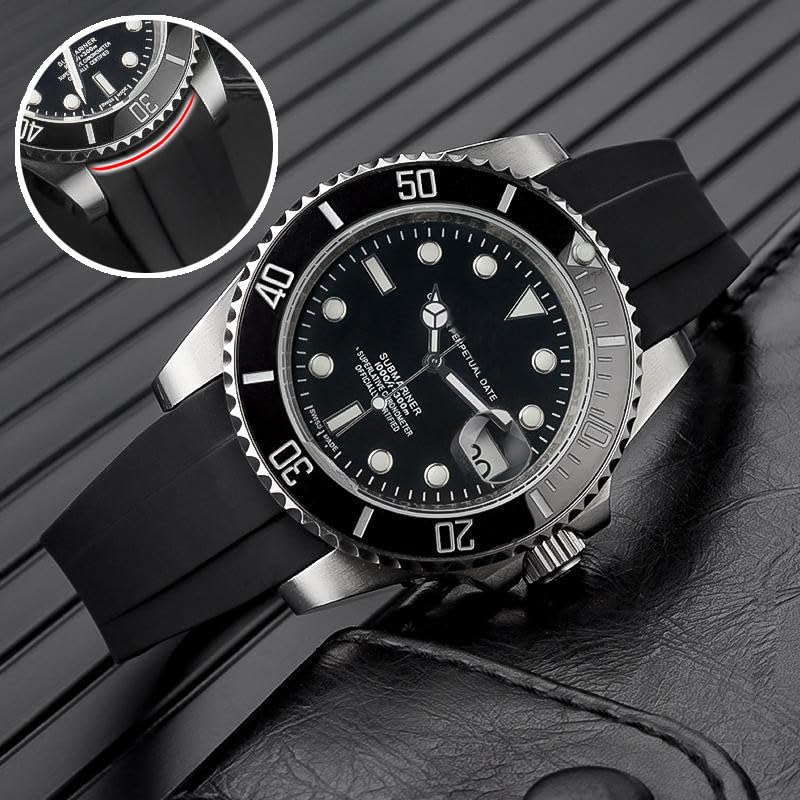 20mm Rubber Watch Band for Rolex - Replacement Curved End Strap for Men & Women - Black, Blue, Green - Perfect for Diving, Swimming & Casual Wear