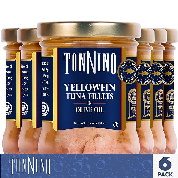 Premium Tonnino Yellowfin Tuna Fillets in Olive Oil - Pack of 6 | Wild Caught, High Protein, Keto & Paleo Friendly | Perfect for Salads, Sandwiches & Meal Prep