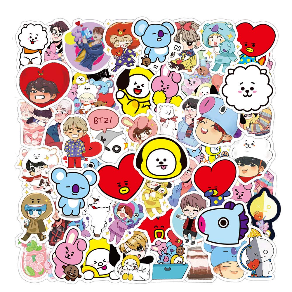 YEESACG - 61 Pack Cute BTS Album Bomb Stickers, Waterproof Vinyl Decals for Water Bottles, Laptops, Skateboards, Luggage, Phones & Motorcycles - Perfect for K-Pop Fans, Teens & Girls Room Decor, School Supplies & Gift Ideas