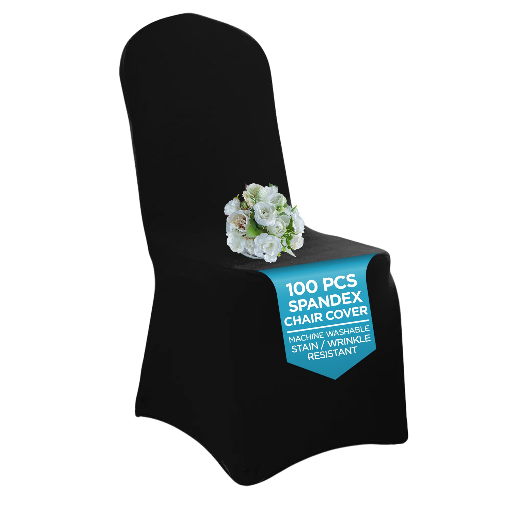 Premium Spandex Banquet Chair Covers with Arched Front Design - 100-Piece Set of Durable, Stretchable Slipcovers for Weddings, Parties & Special Events - Elegant Black Chair Covers Perfect for Banquet Halls, Restaurants, and Celebrations - Washable & Wrinkle-Resistant for Easy Maintenance